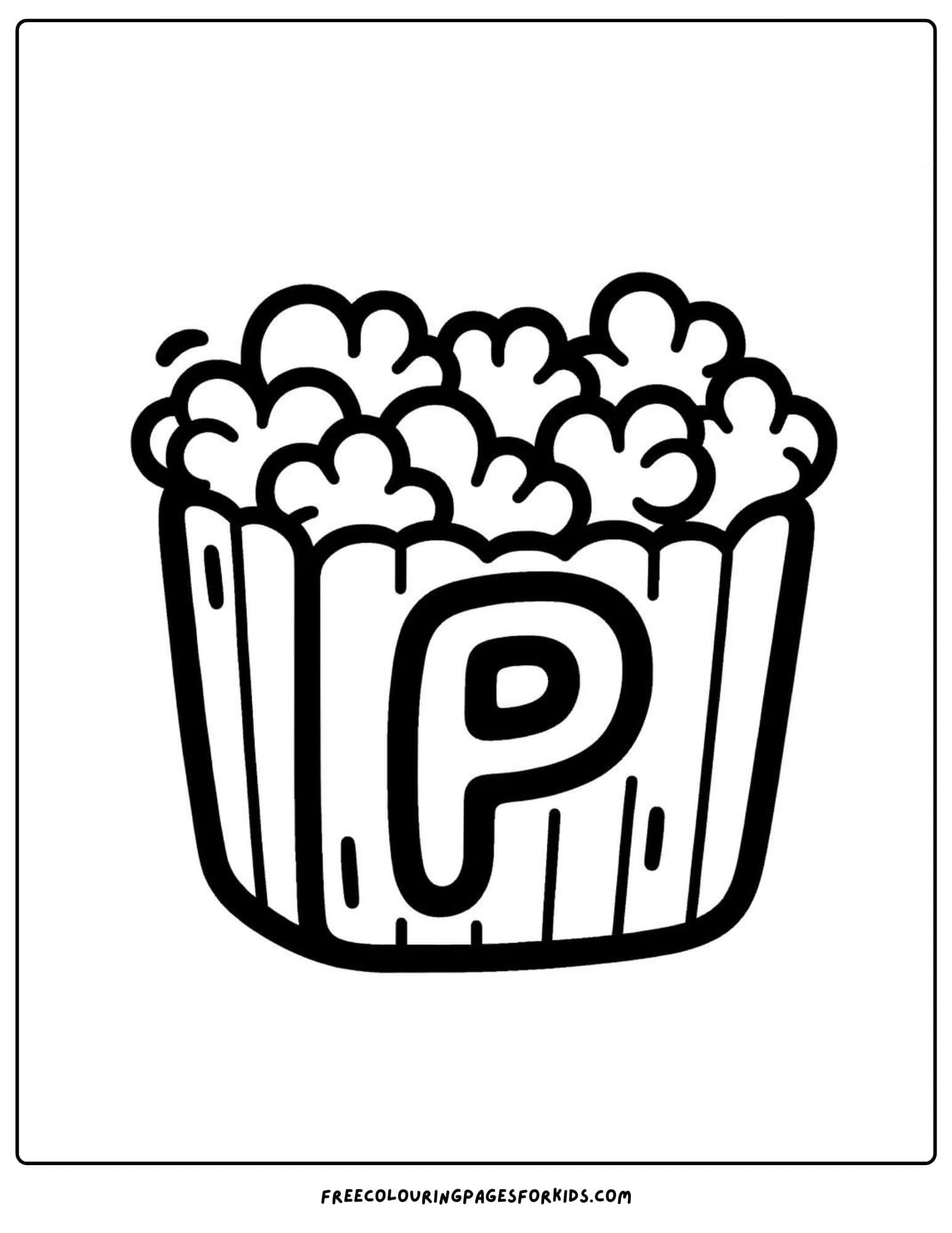 letter P for popcorn coloring page