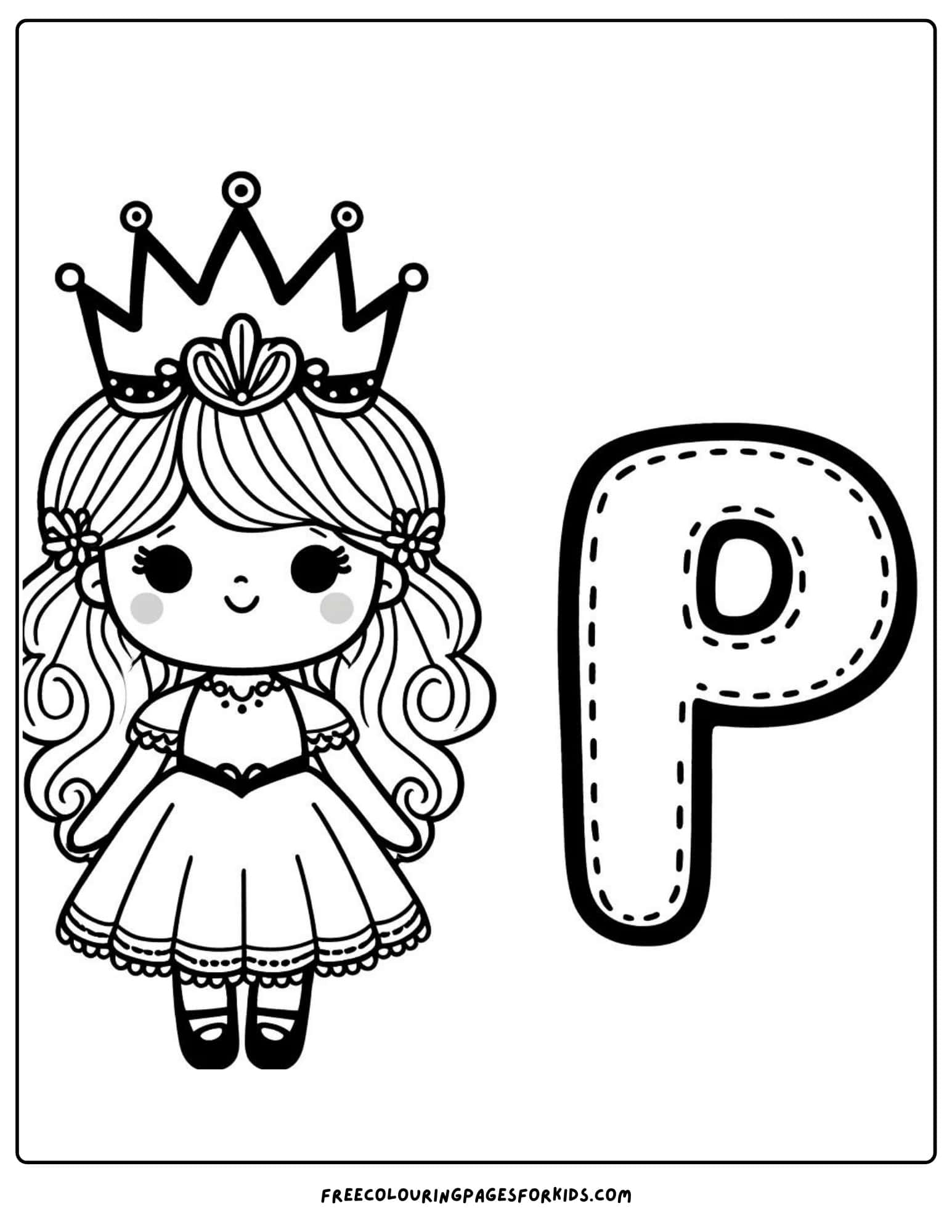 letter P for princess coloring page