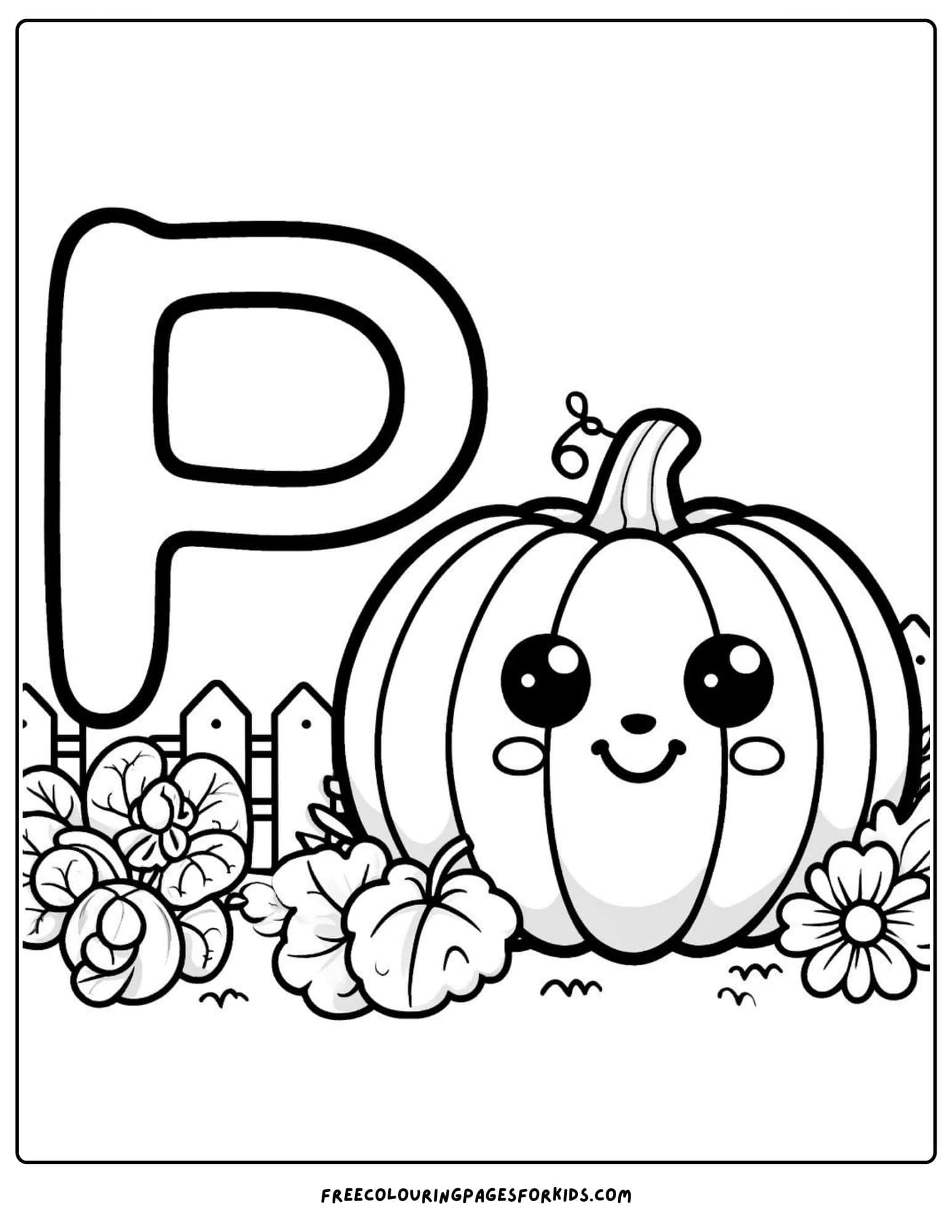 letter P for pumpkin coloring page