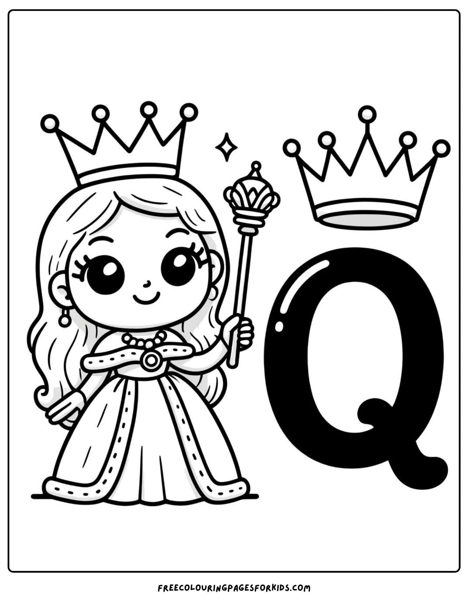 letter q for queen coloring page