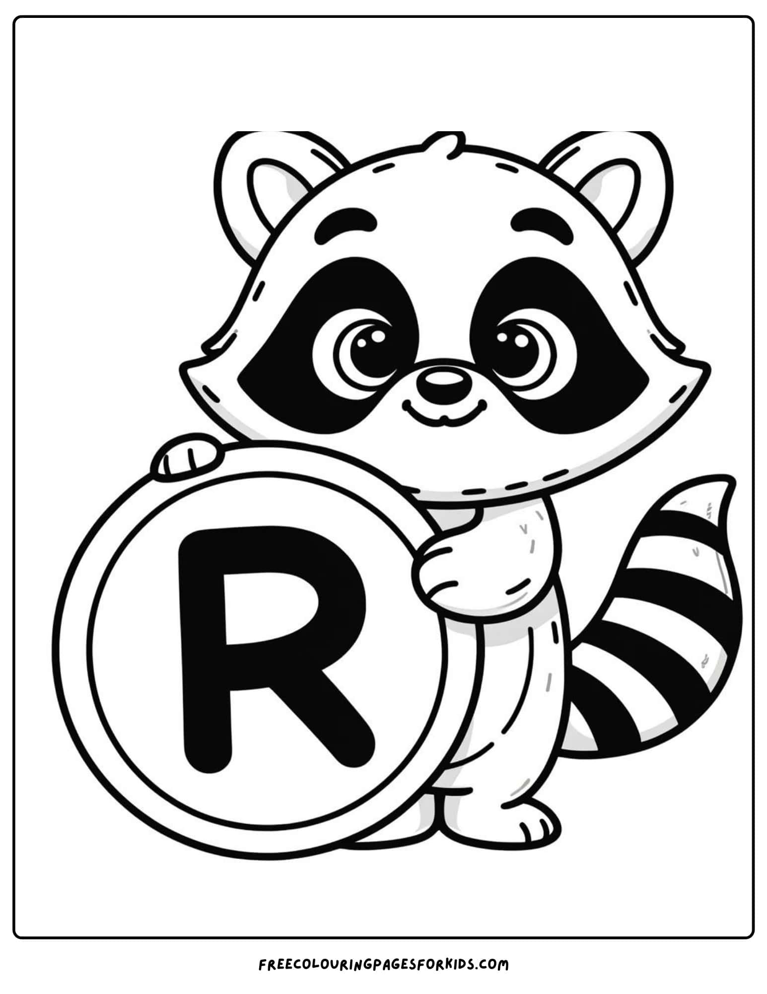 letter R for racccoon coloring page