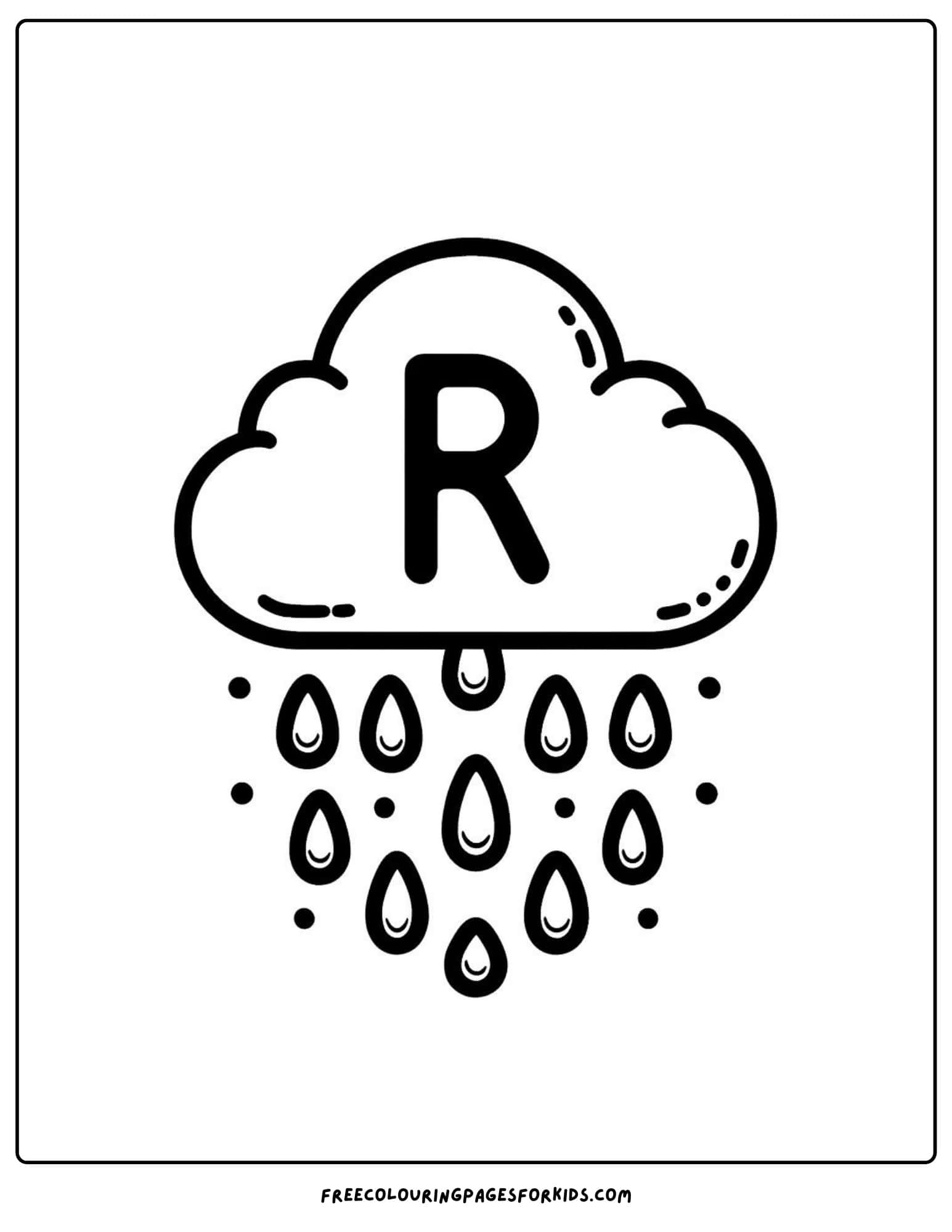 letter R for rain coloring page