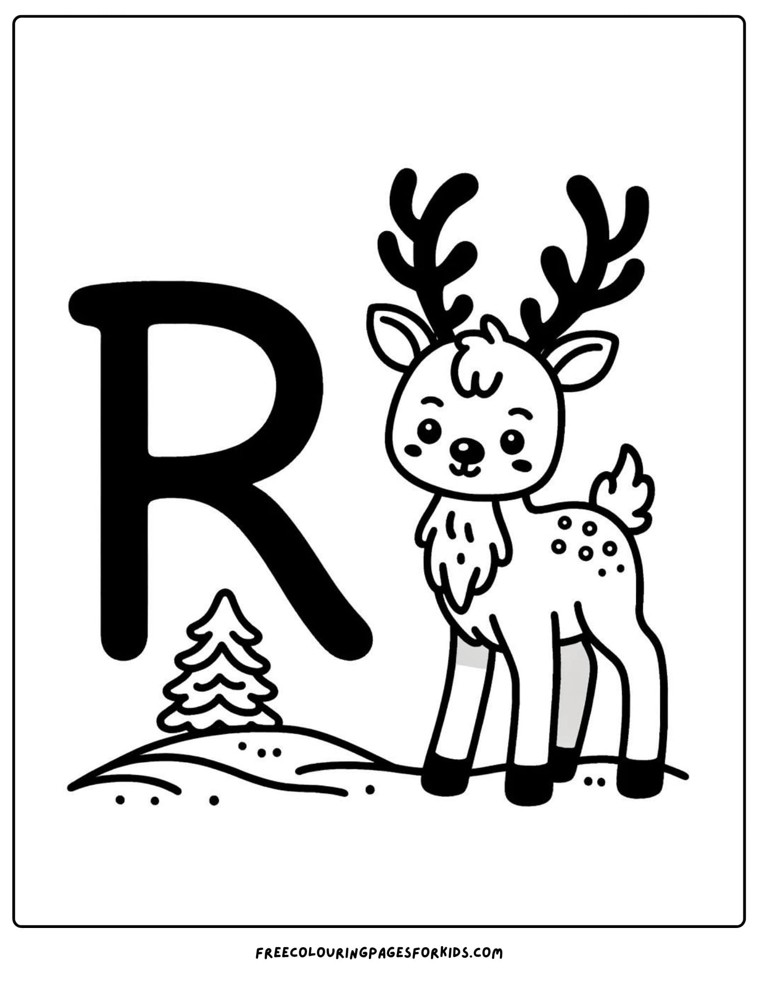 letter R for reindeer coloring page