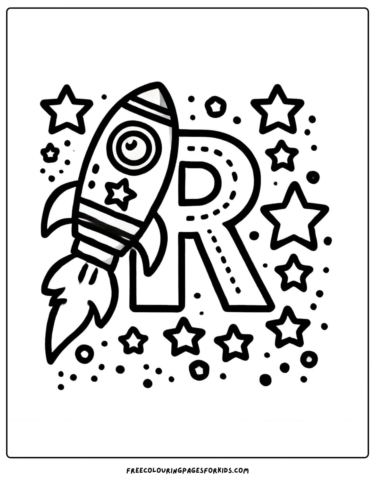 letter R for rocket coloring page