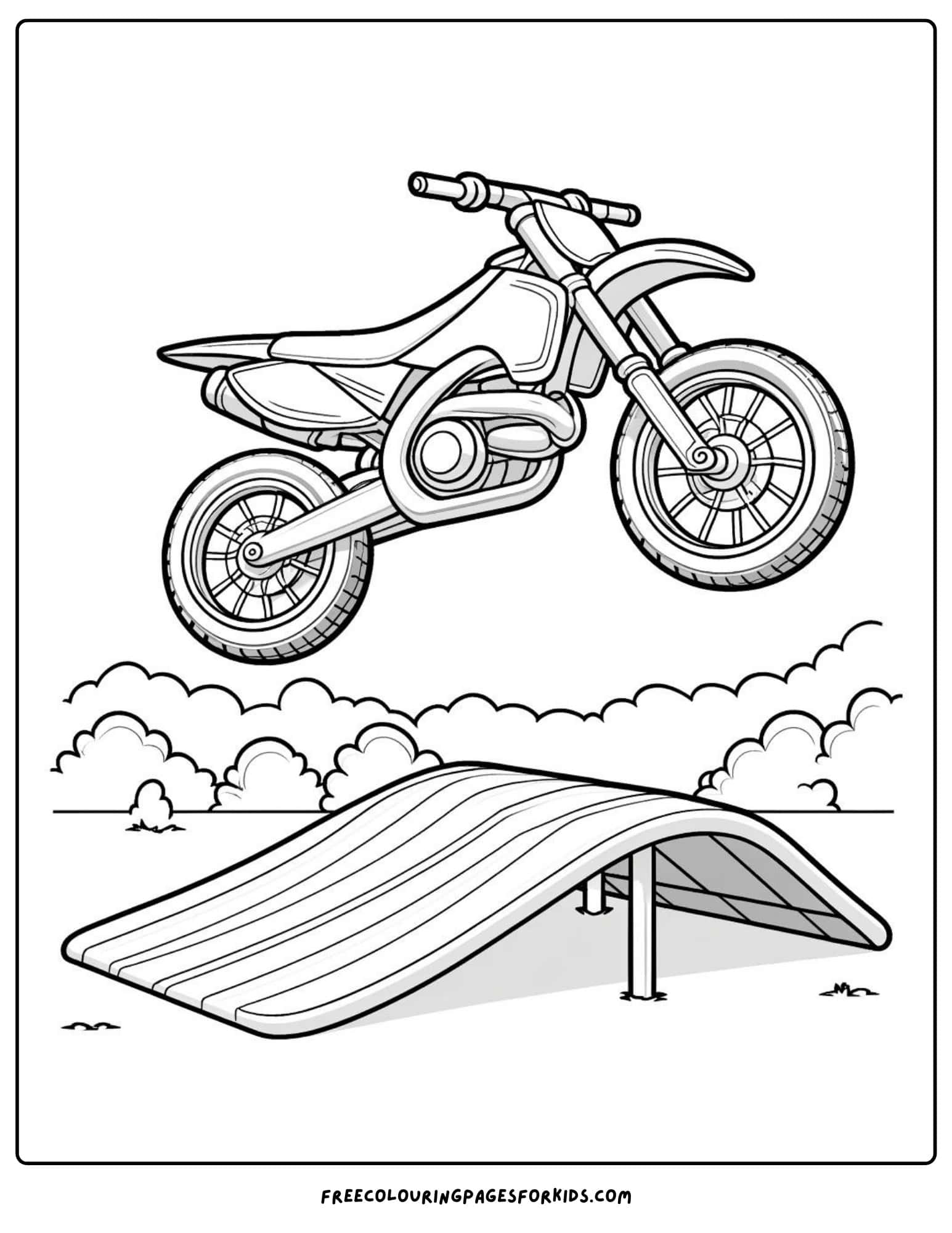 motorbike dirt bike on a jump coloring page