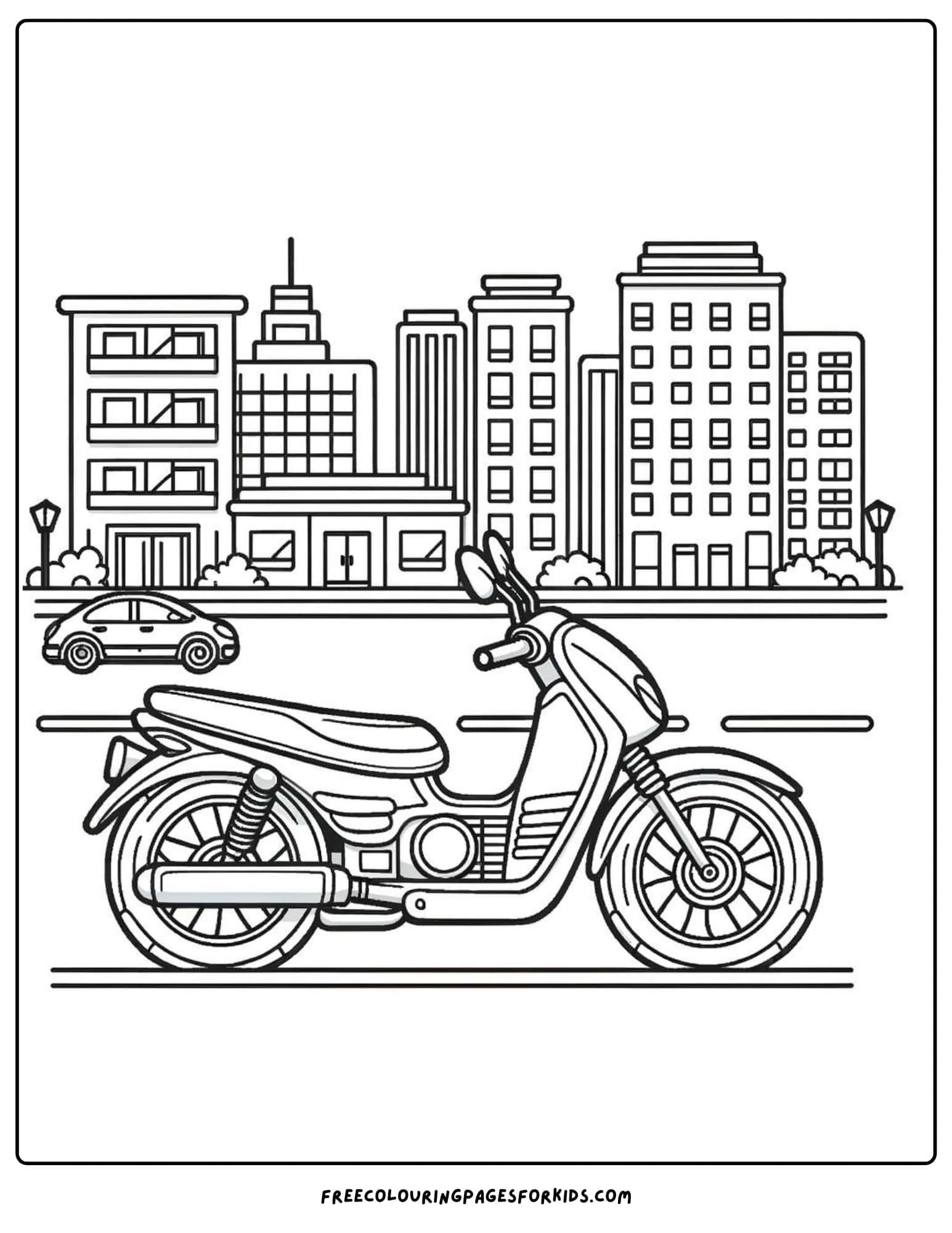 motorbike in a city coloring page