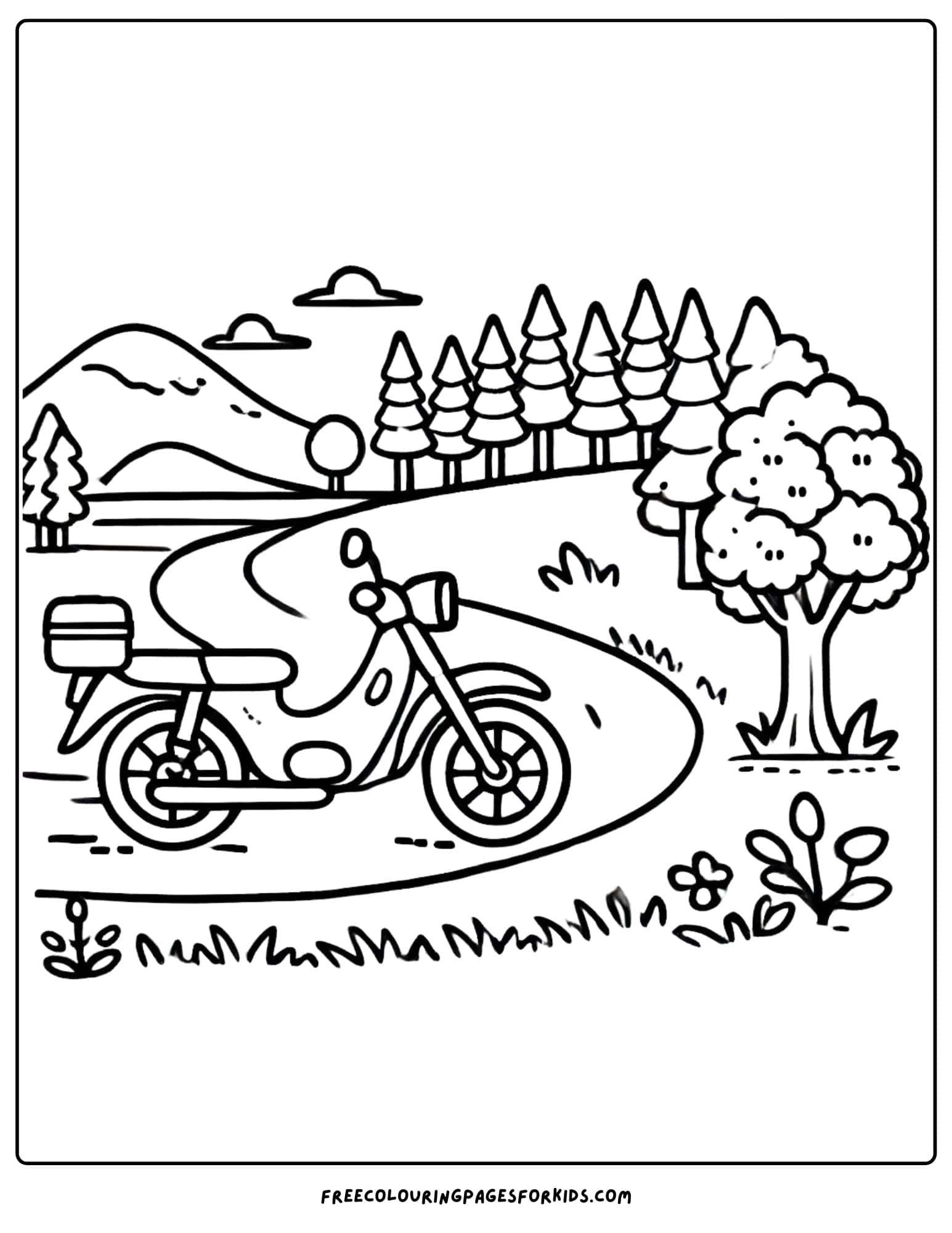 motorbike in the countryside coloring page