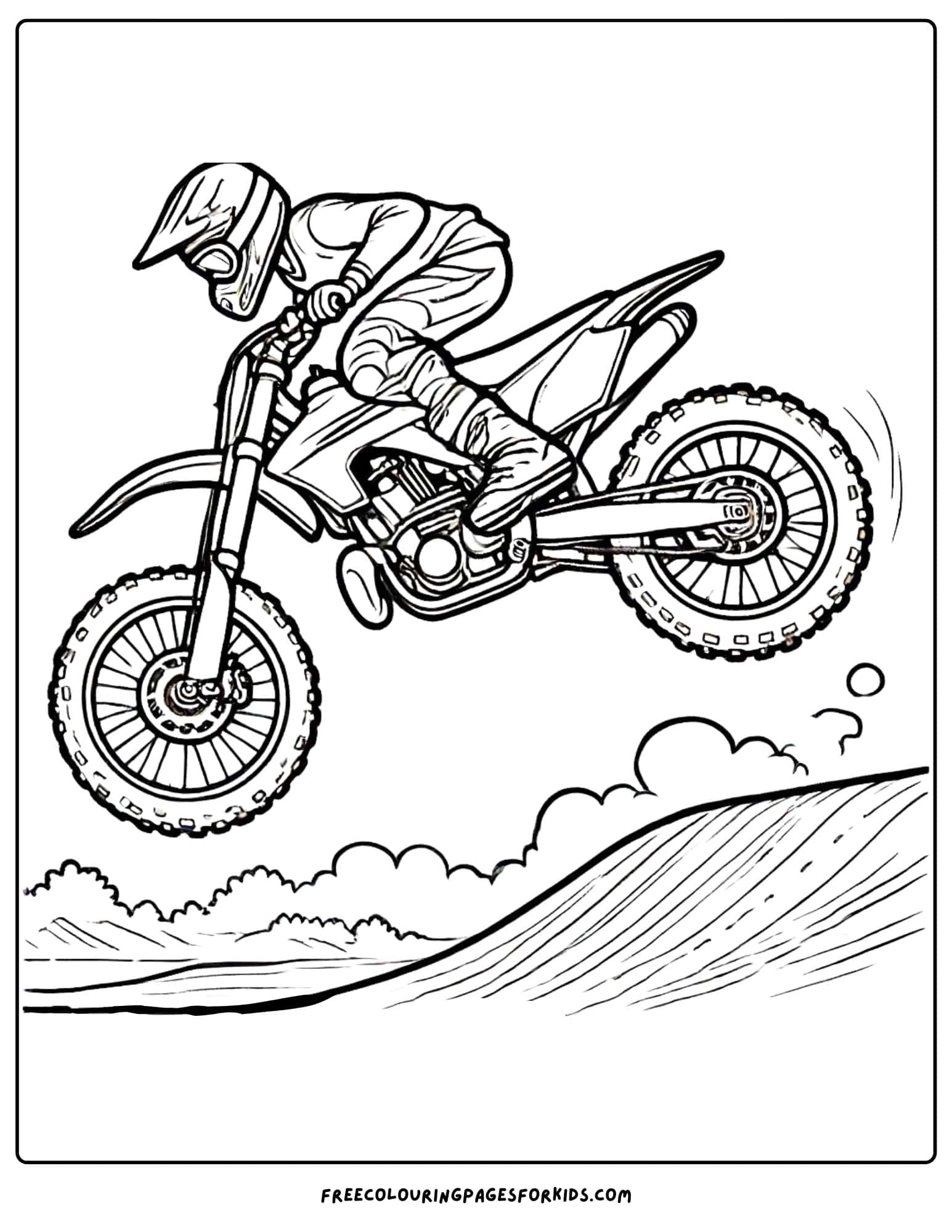 motorbike landing a jump coloring page