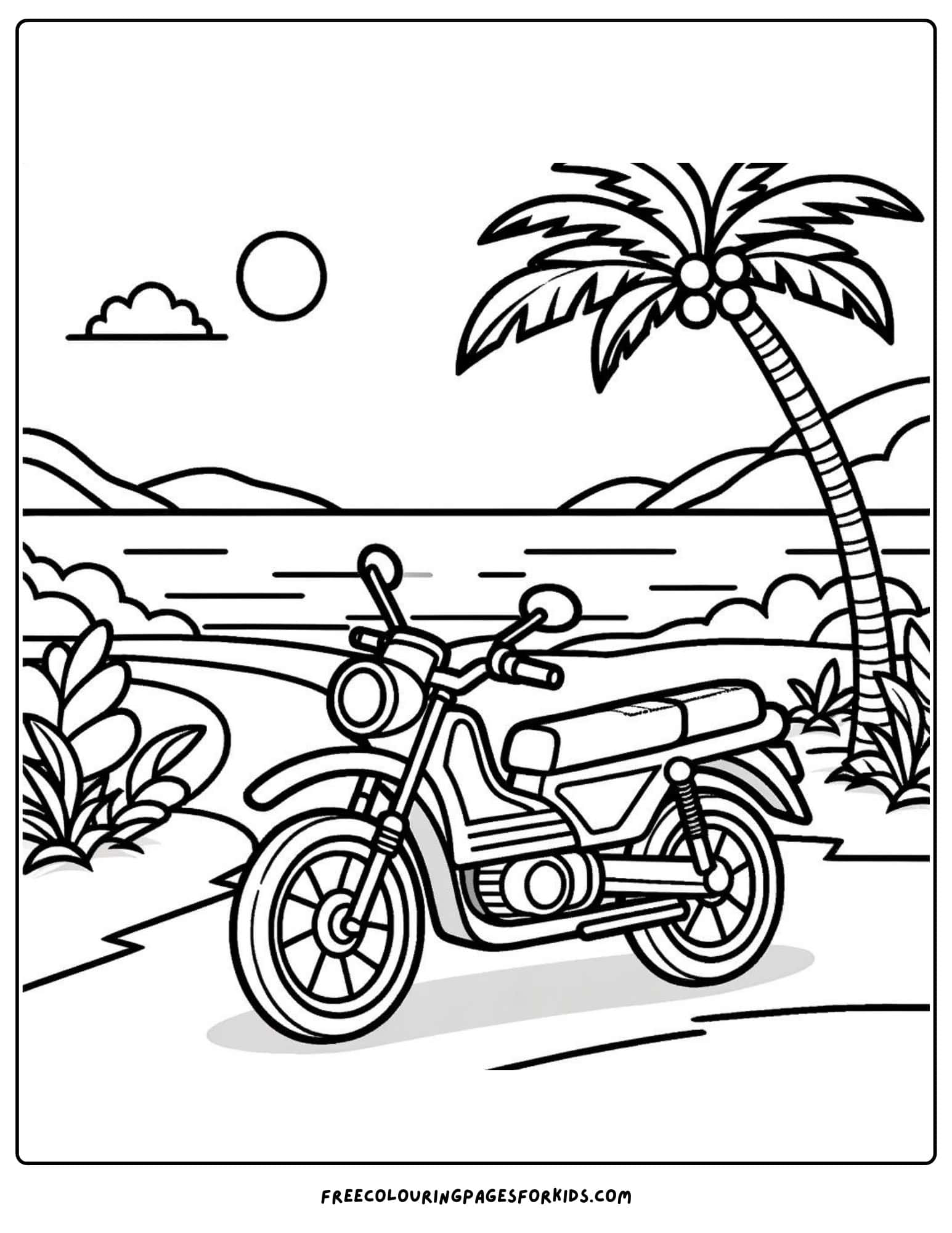 motorbike on the beach coloring page