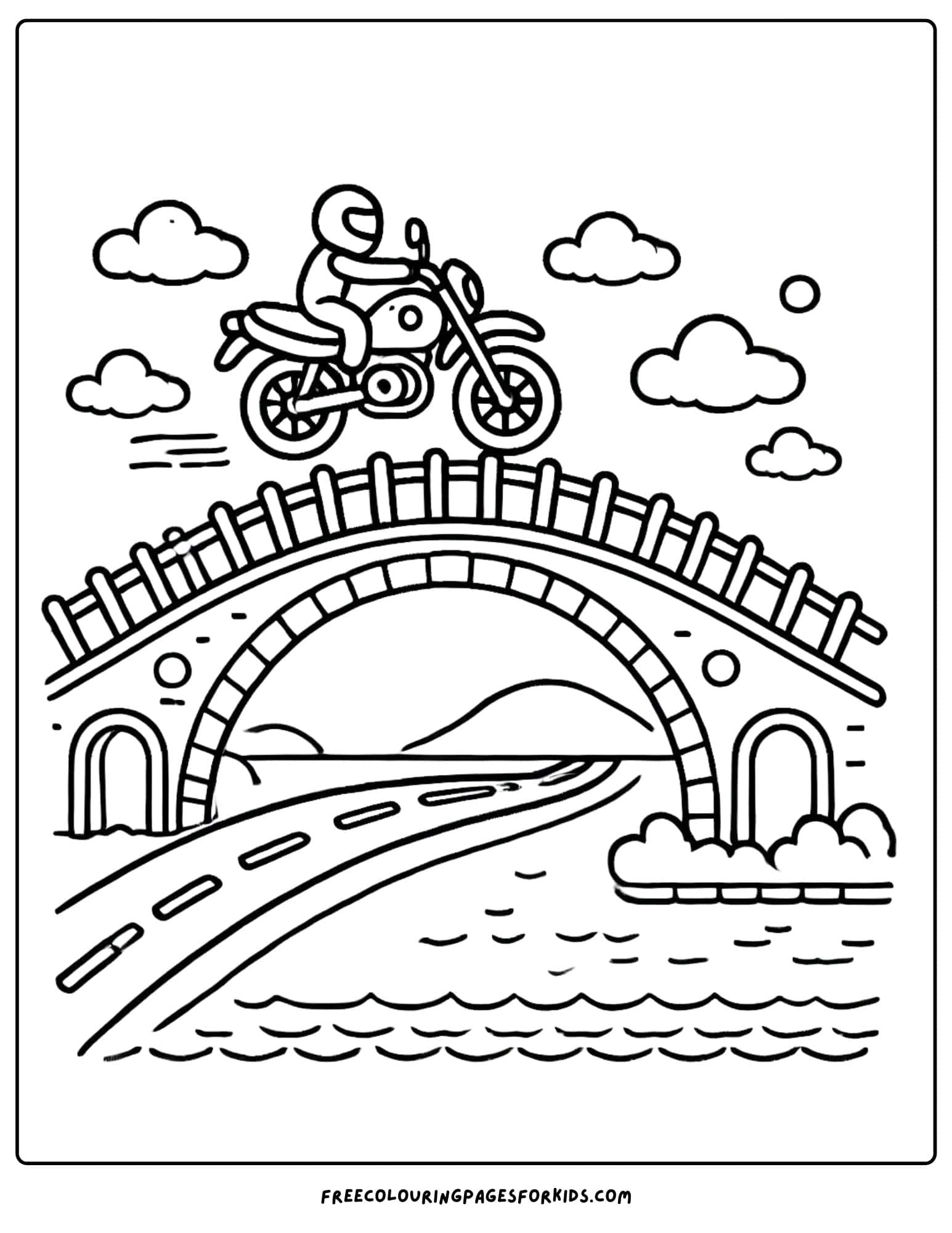 motorbike on a bridge coloring page