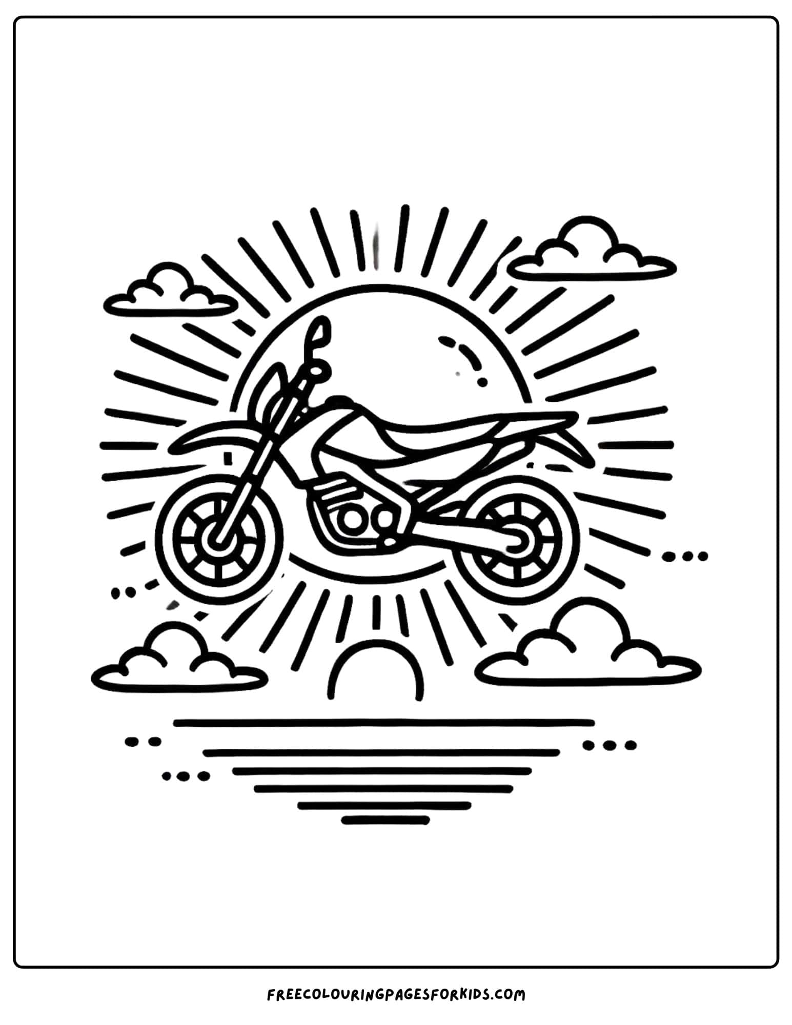 motorbike at sunset coloring page