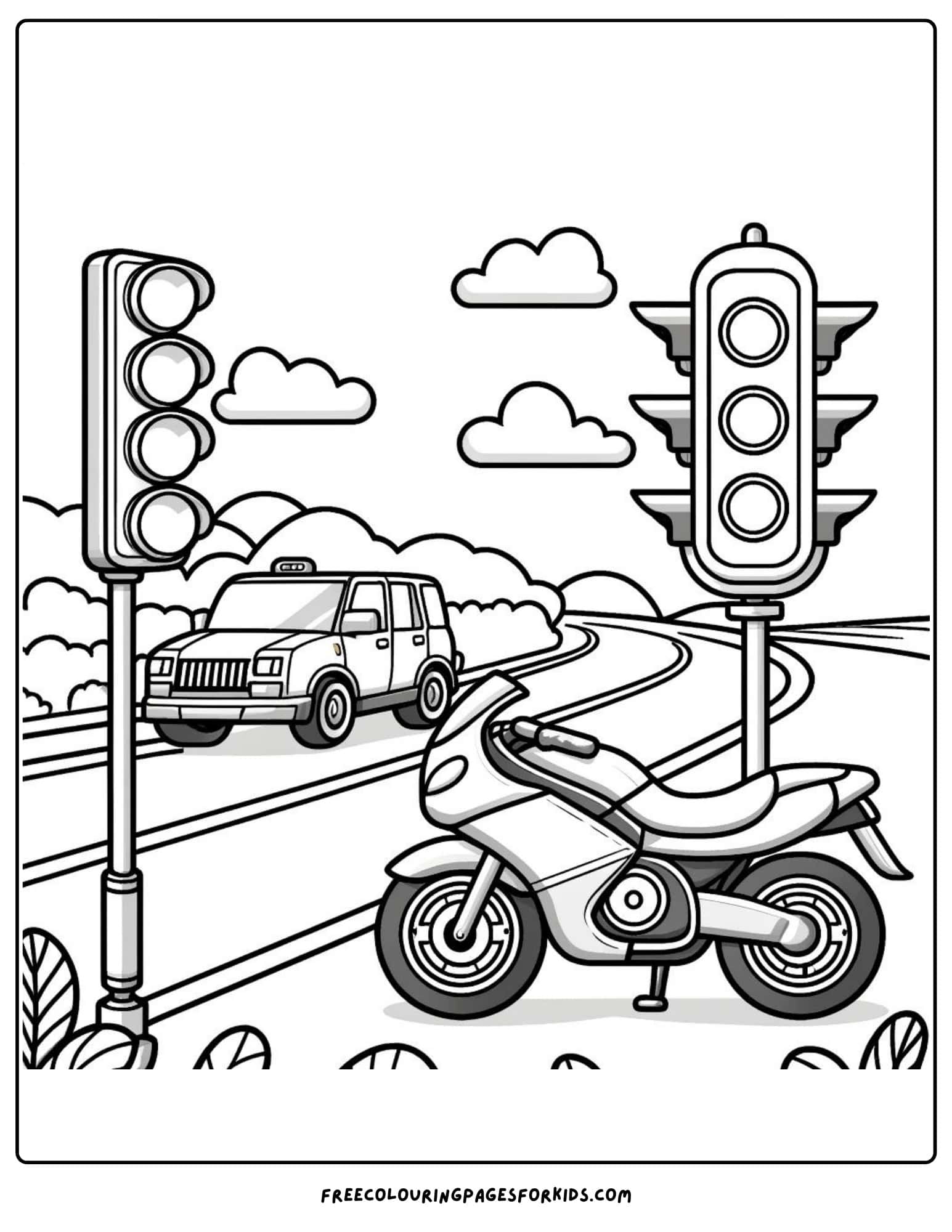 motorbike with traffic lights coloring page