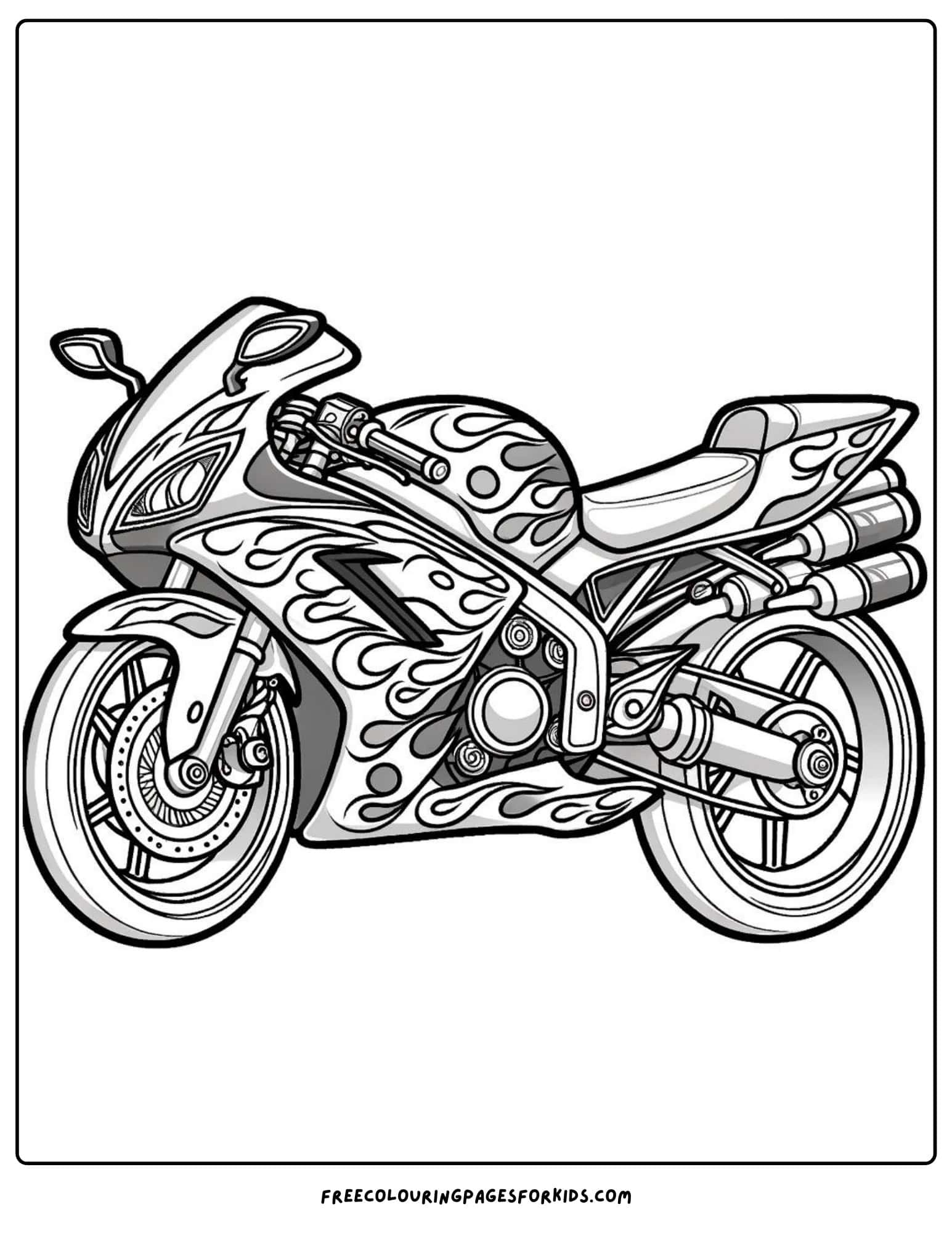 motorbike with flames coloring page