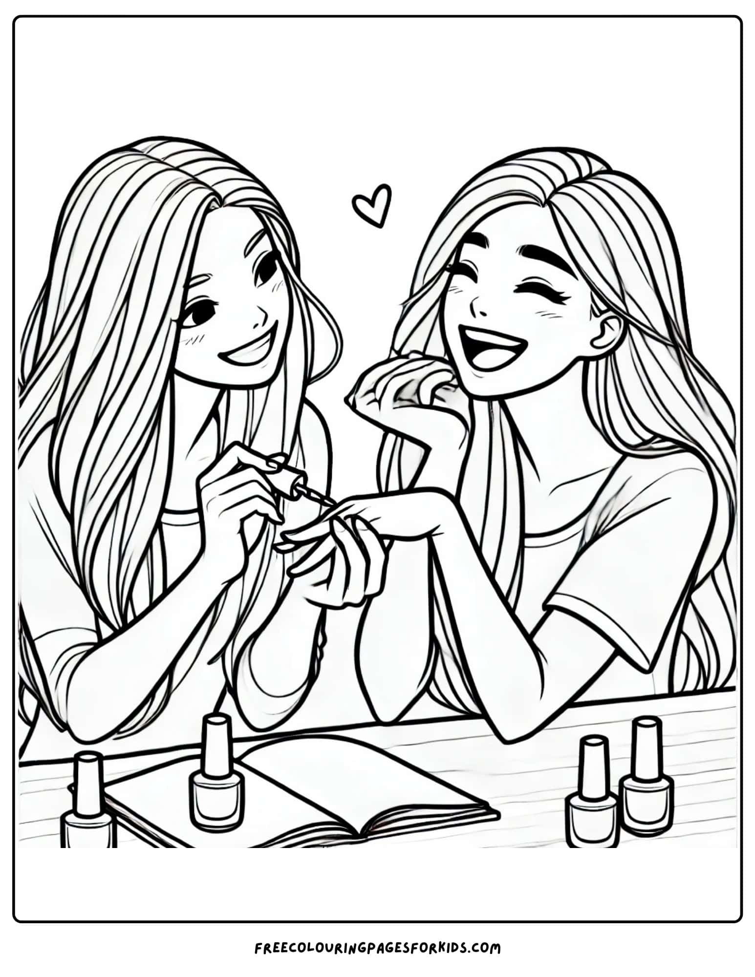 girl best friends doing each other nails with nail polish coloring page