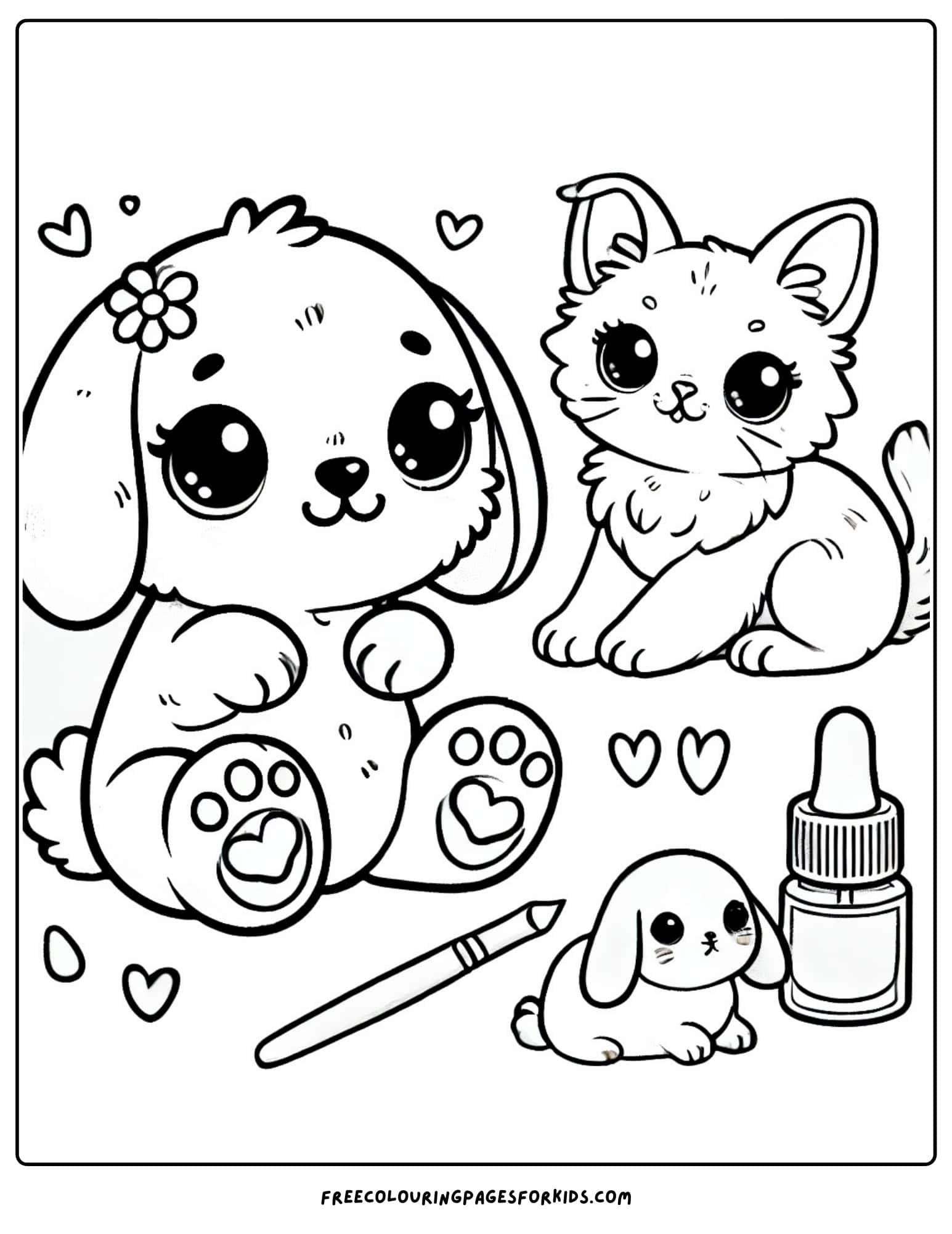 cute animals getting their nails done coloring page