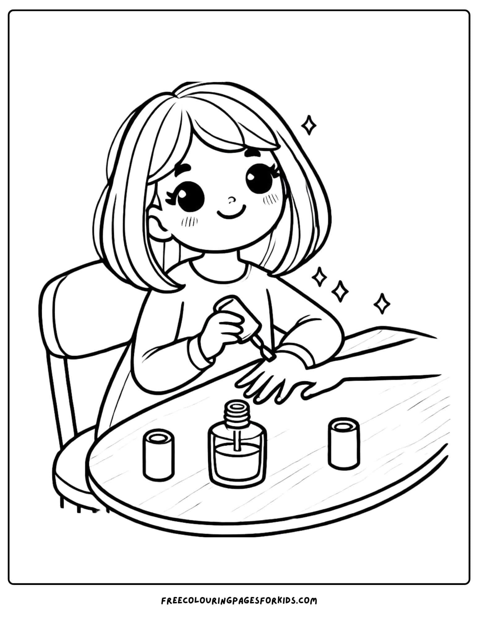 little girl painting her nails coloring page