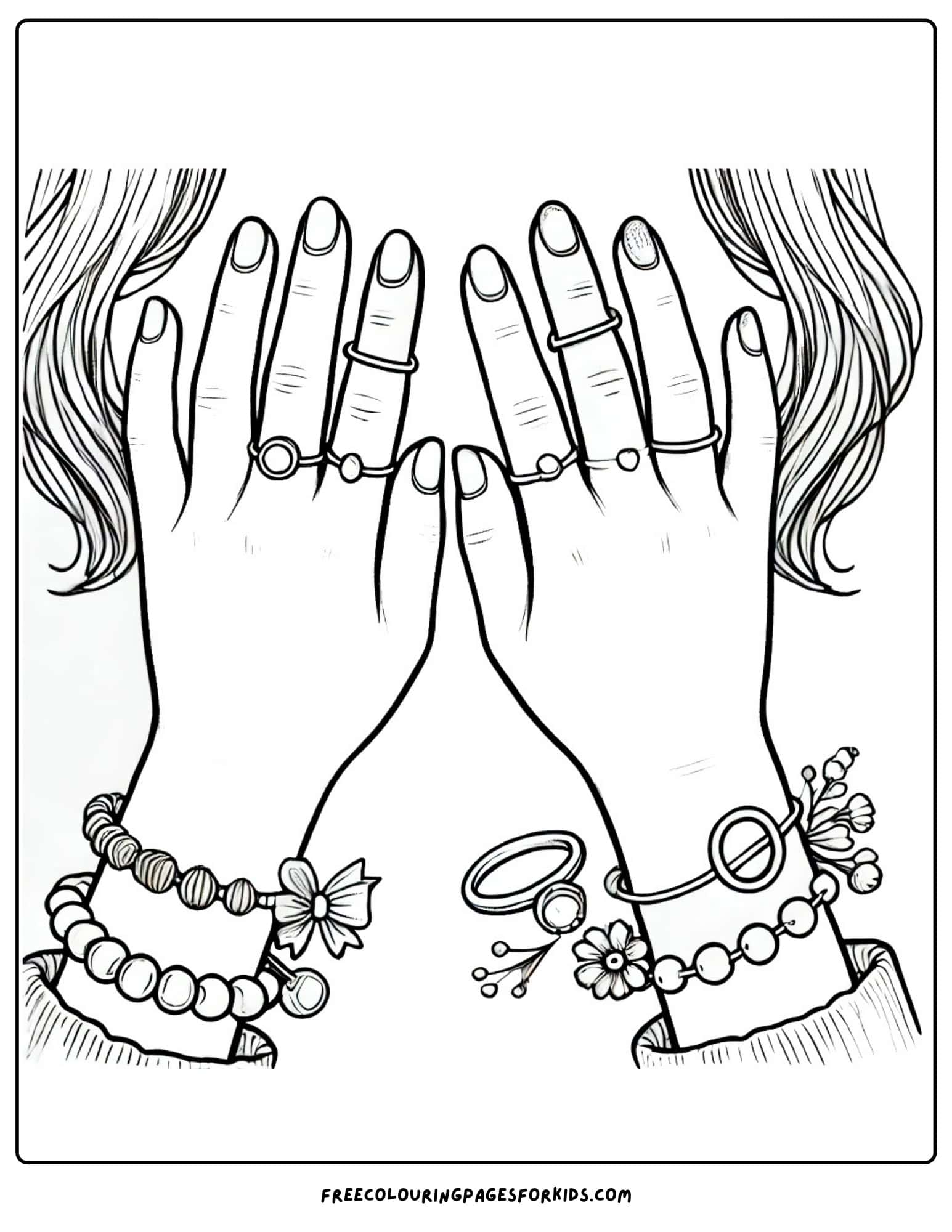 a little girls hands with rings coloring page