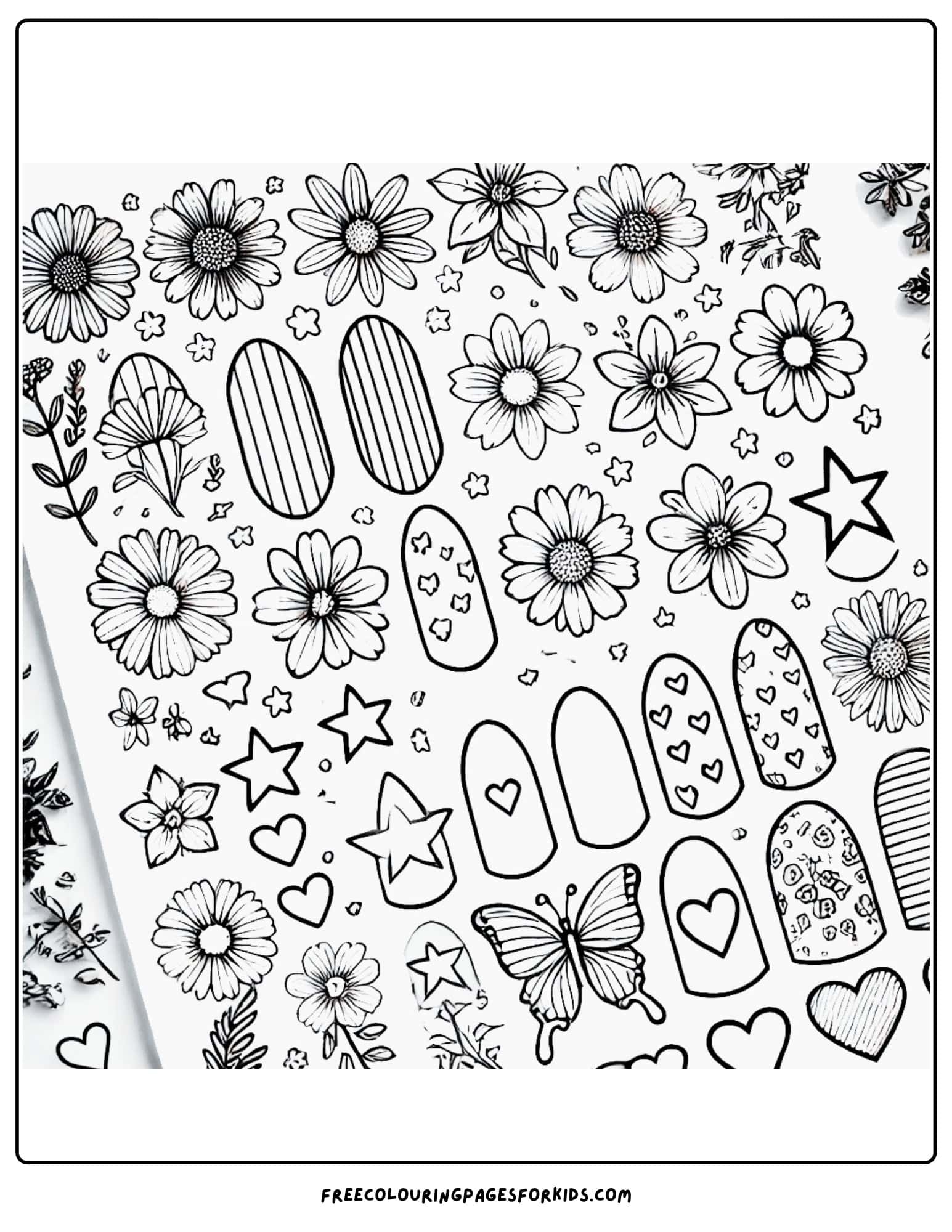 a sticker sheet of nail art designs coloring page