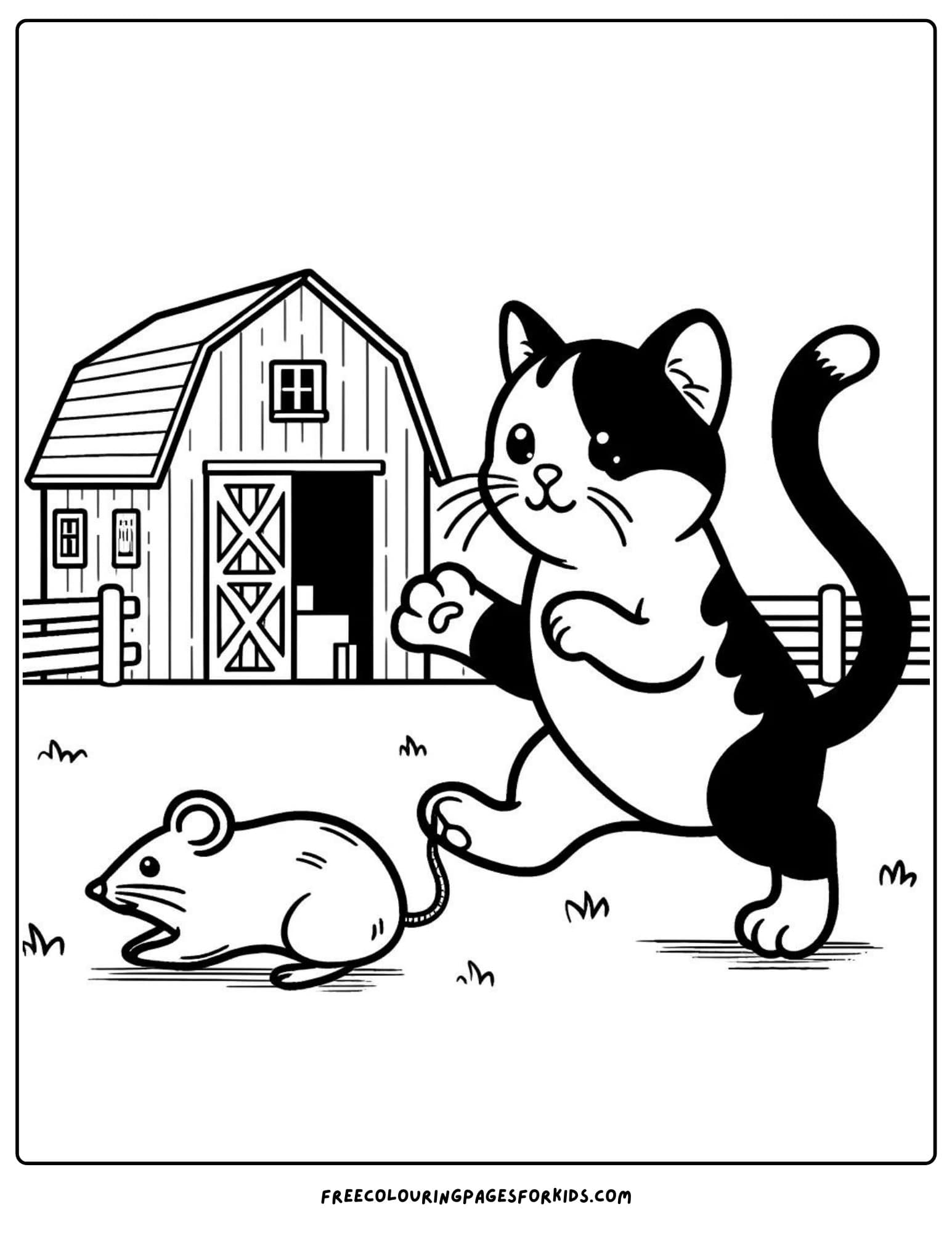 on the farm cat and mouse coloring page