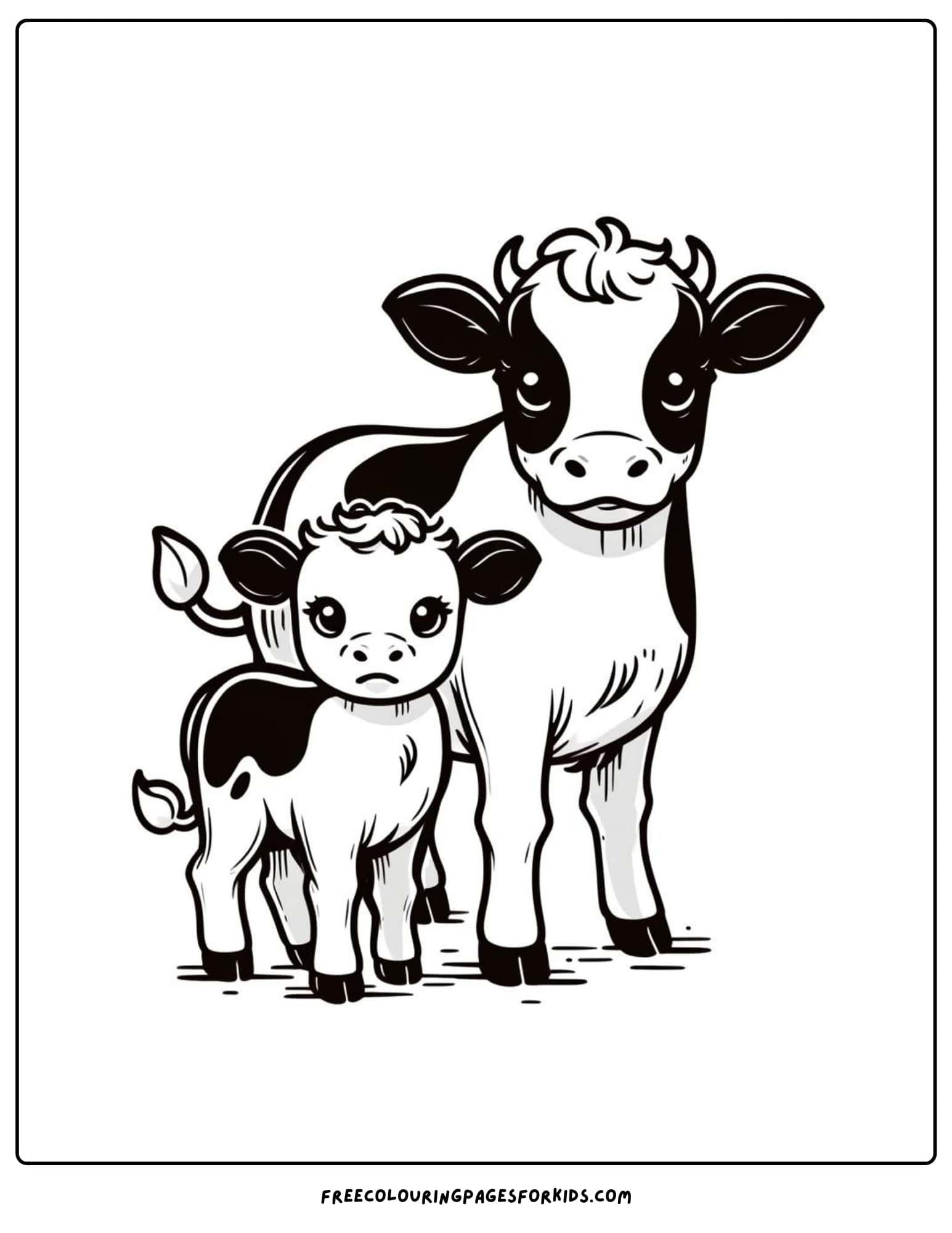 on the farm cow and calf coloring page