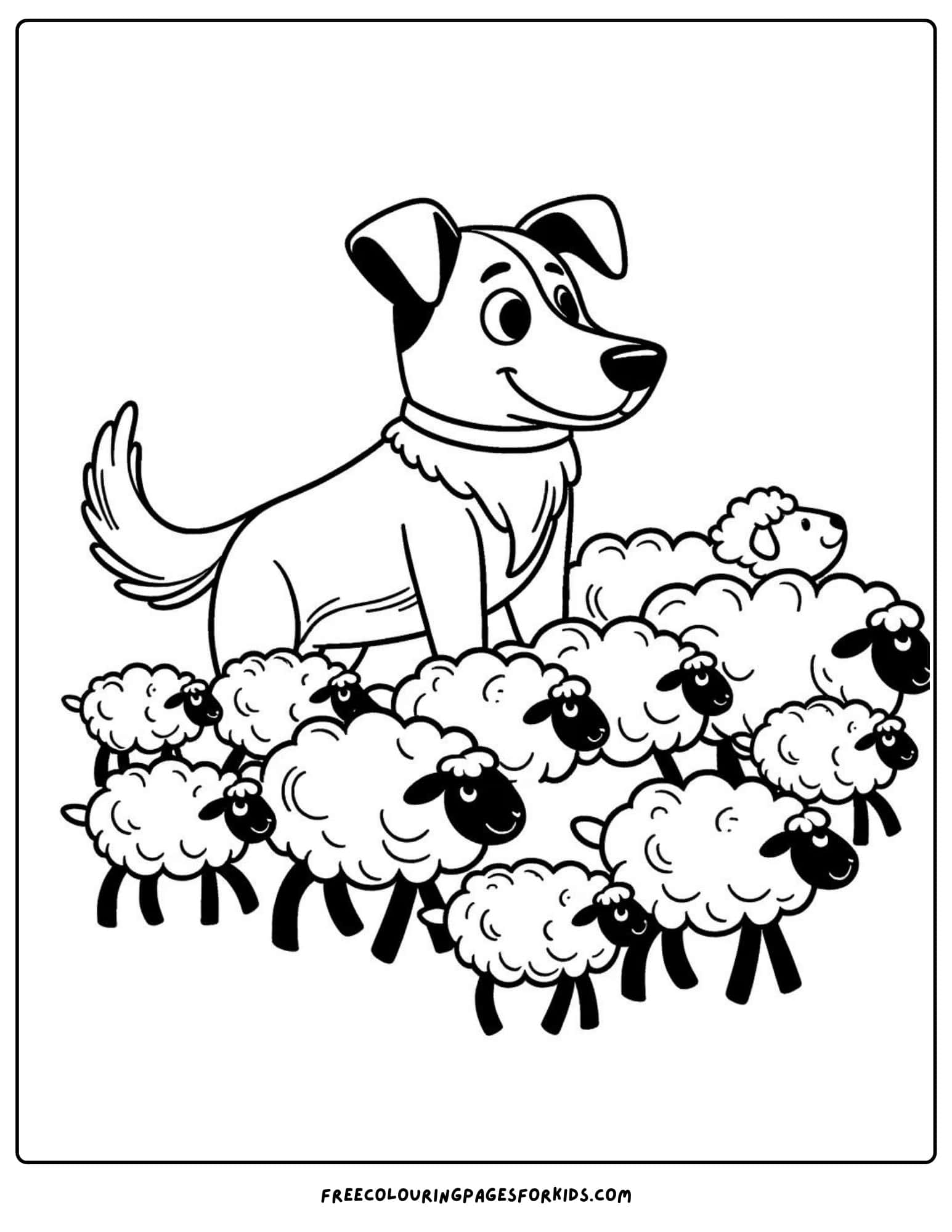 on the farm sheep dog watching sheep coloring page