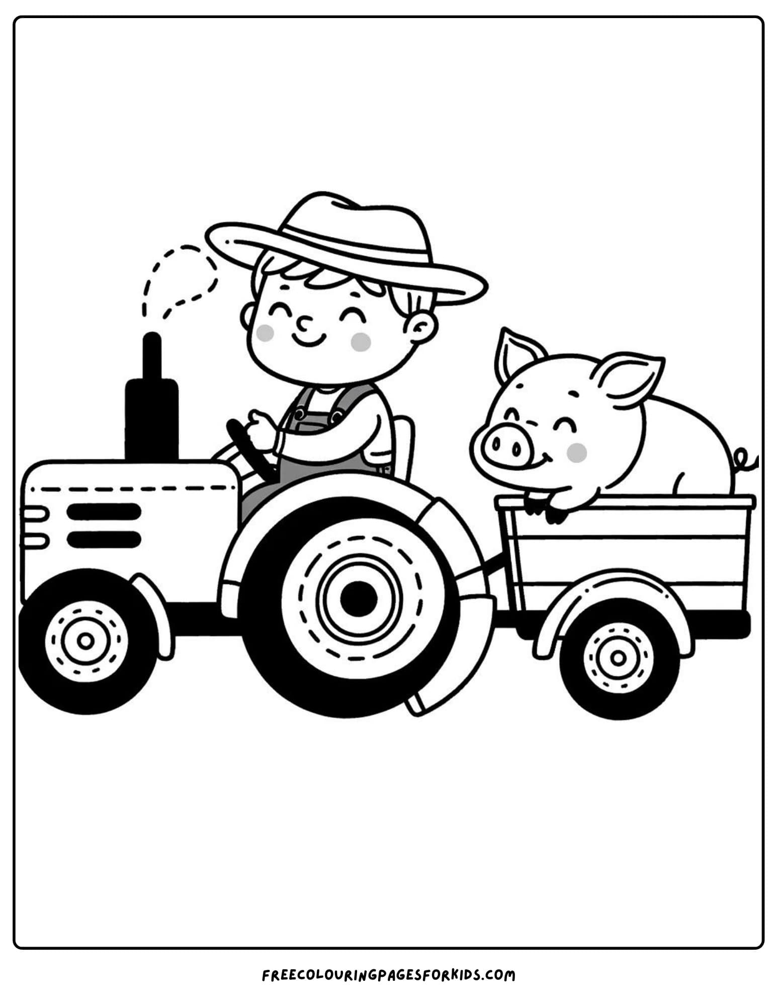 on the farm farmer on a tractor coloring page