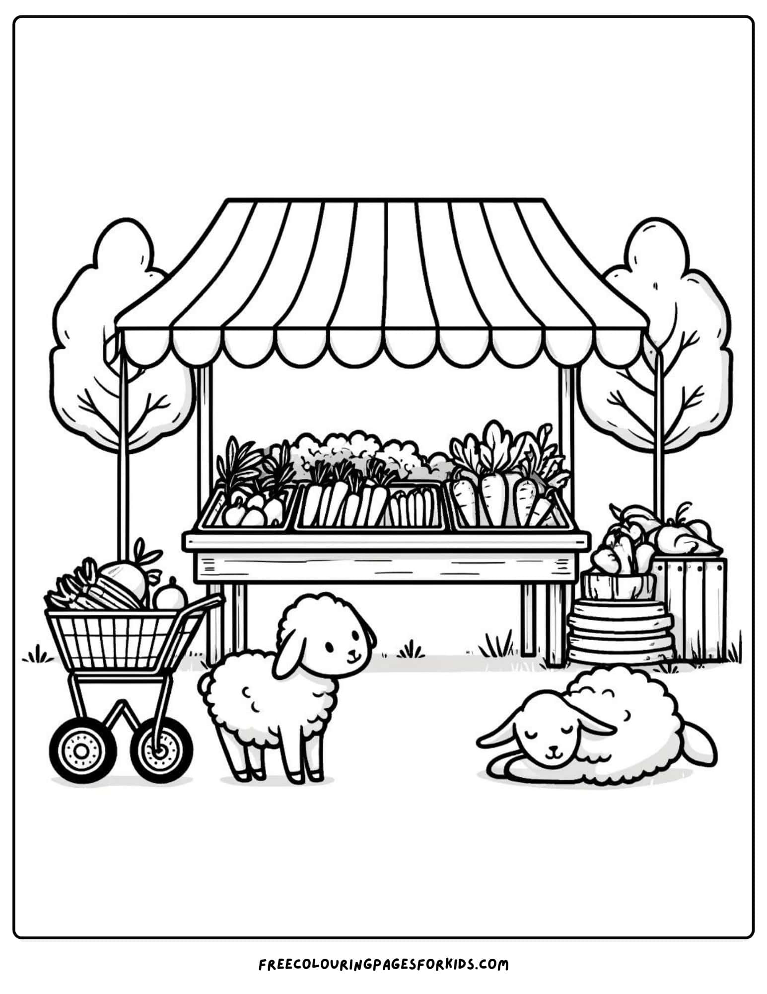 on the farm farmers market stand coloring page