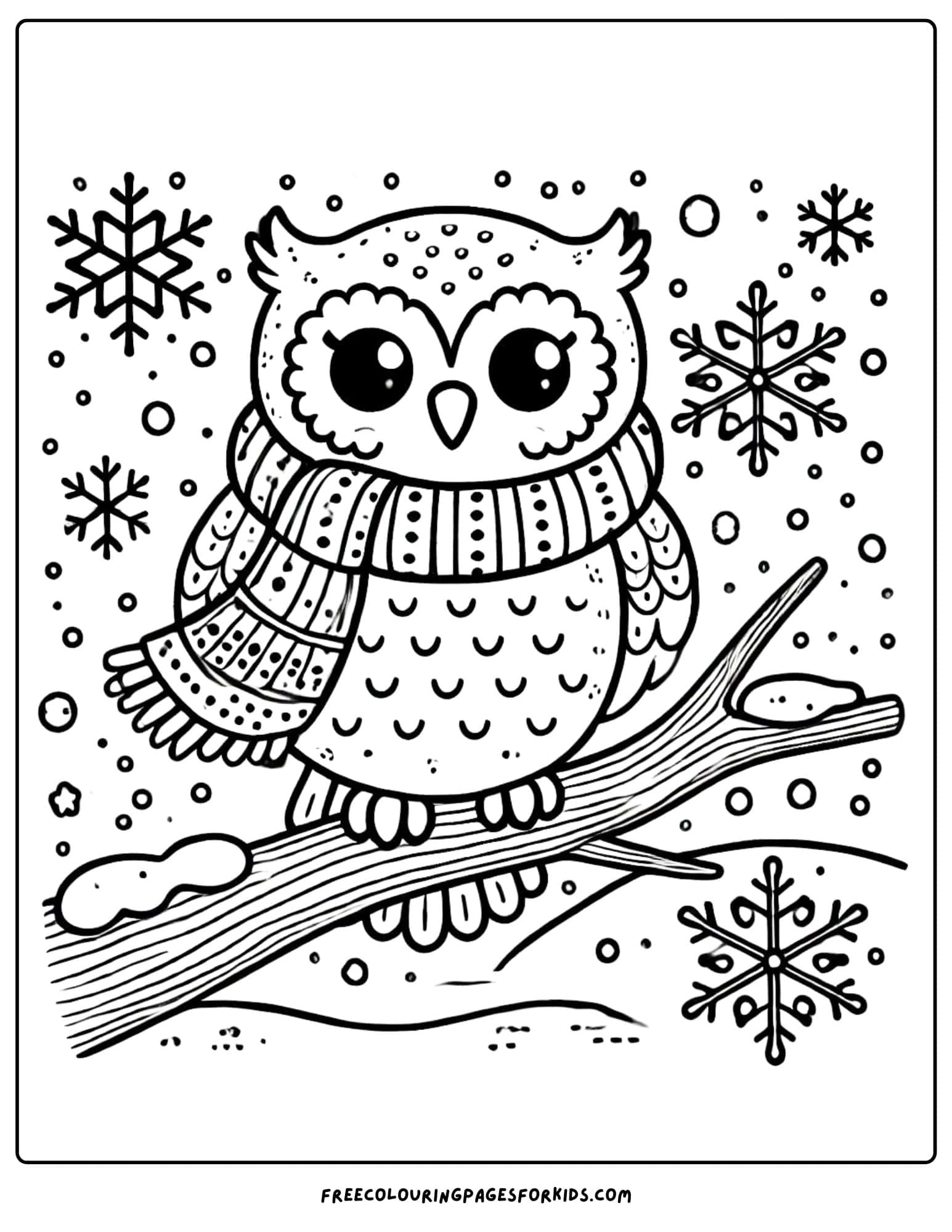 owl in winter coloring page