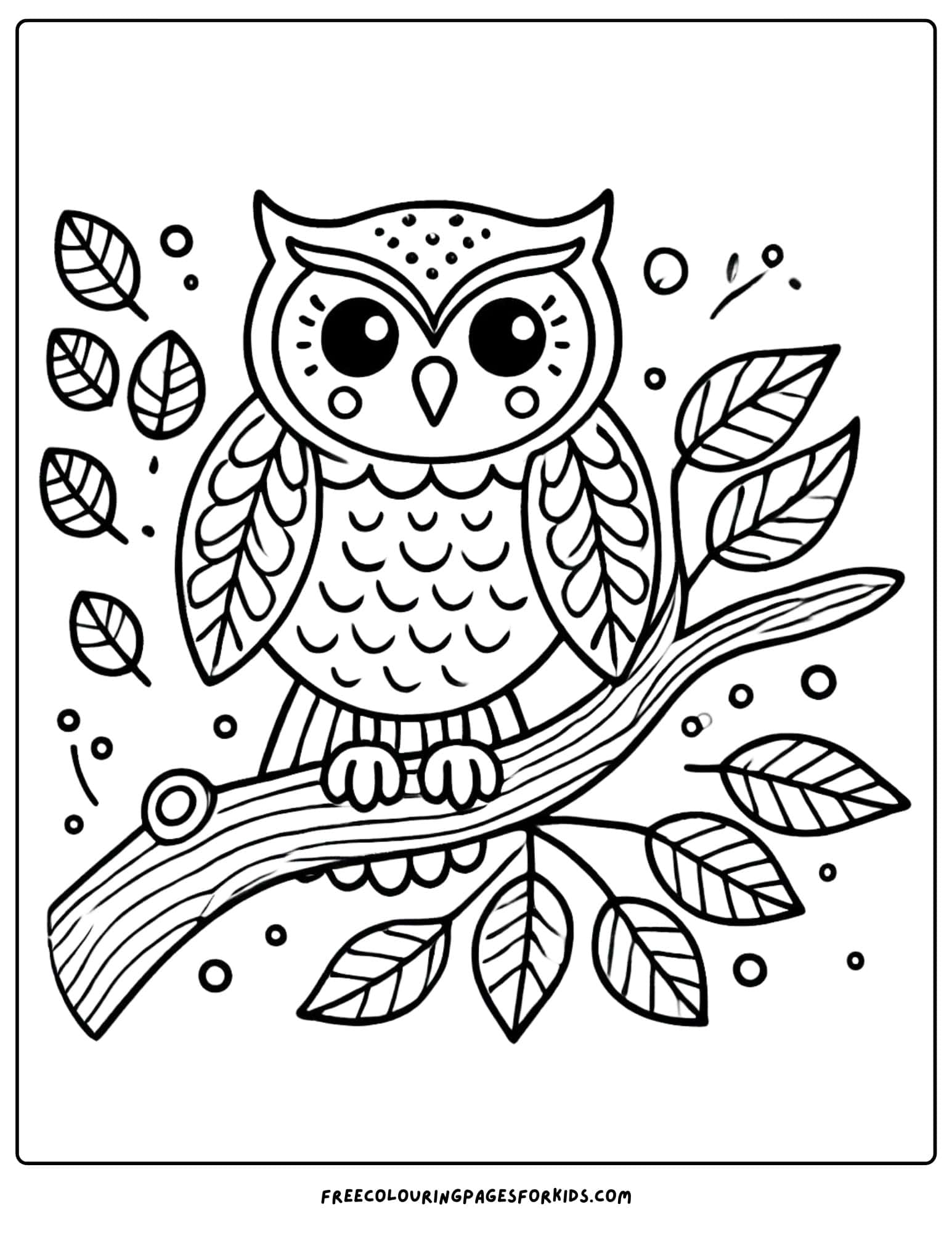 owl on a branch coloring page