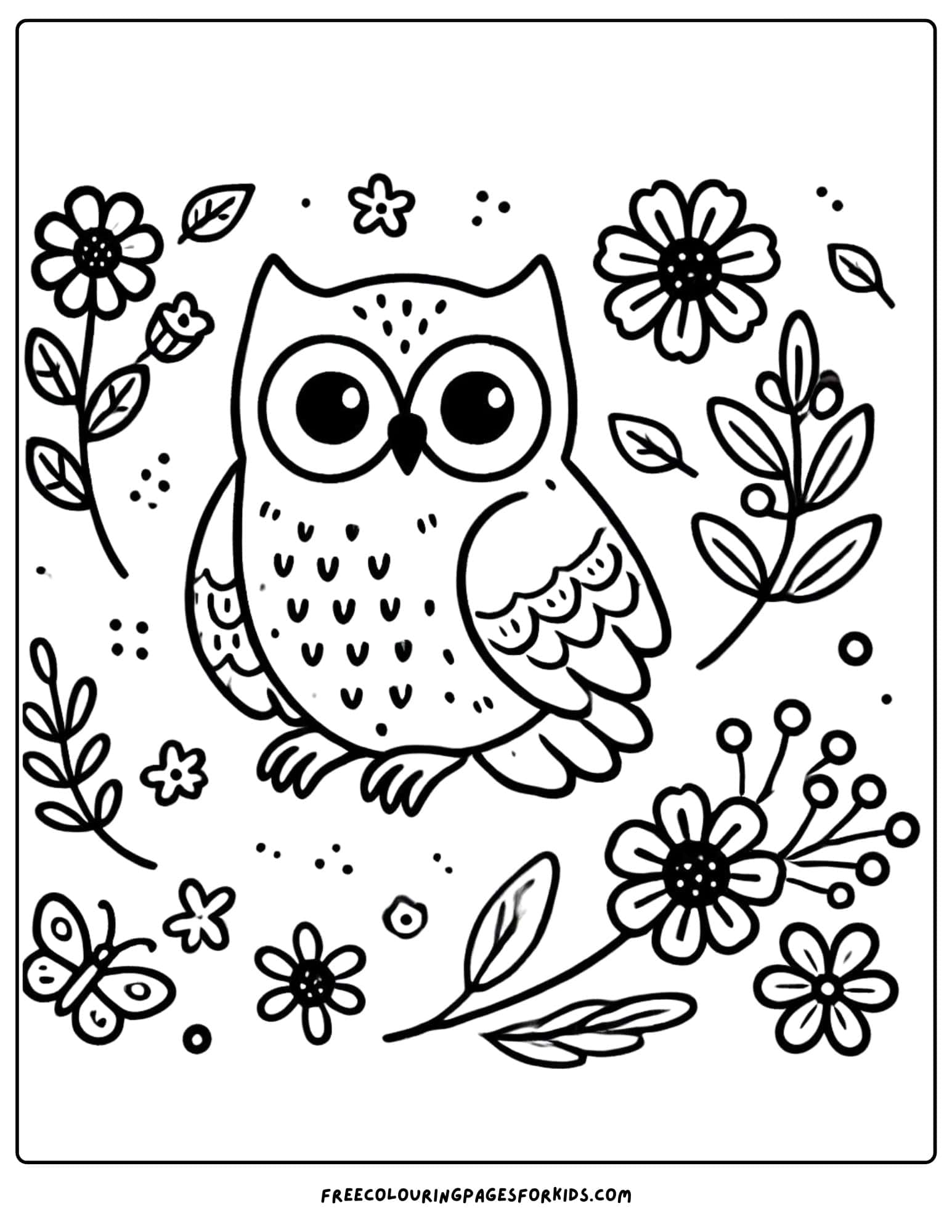 owl with flowers coloring page