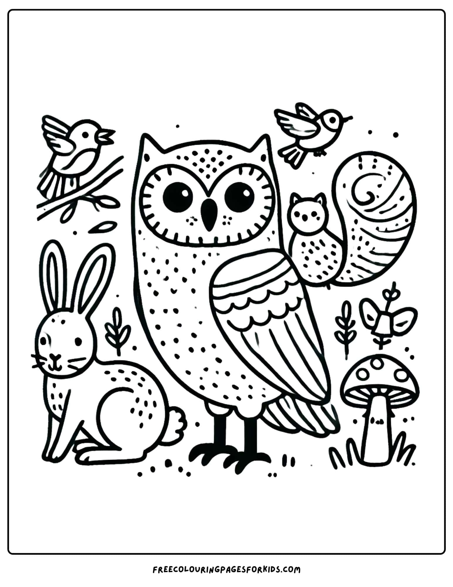 owl with friends coloring page