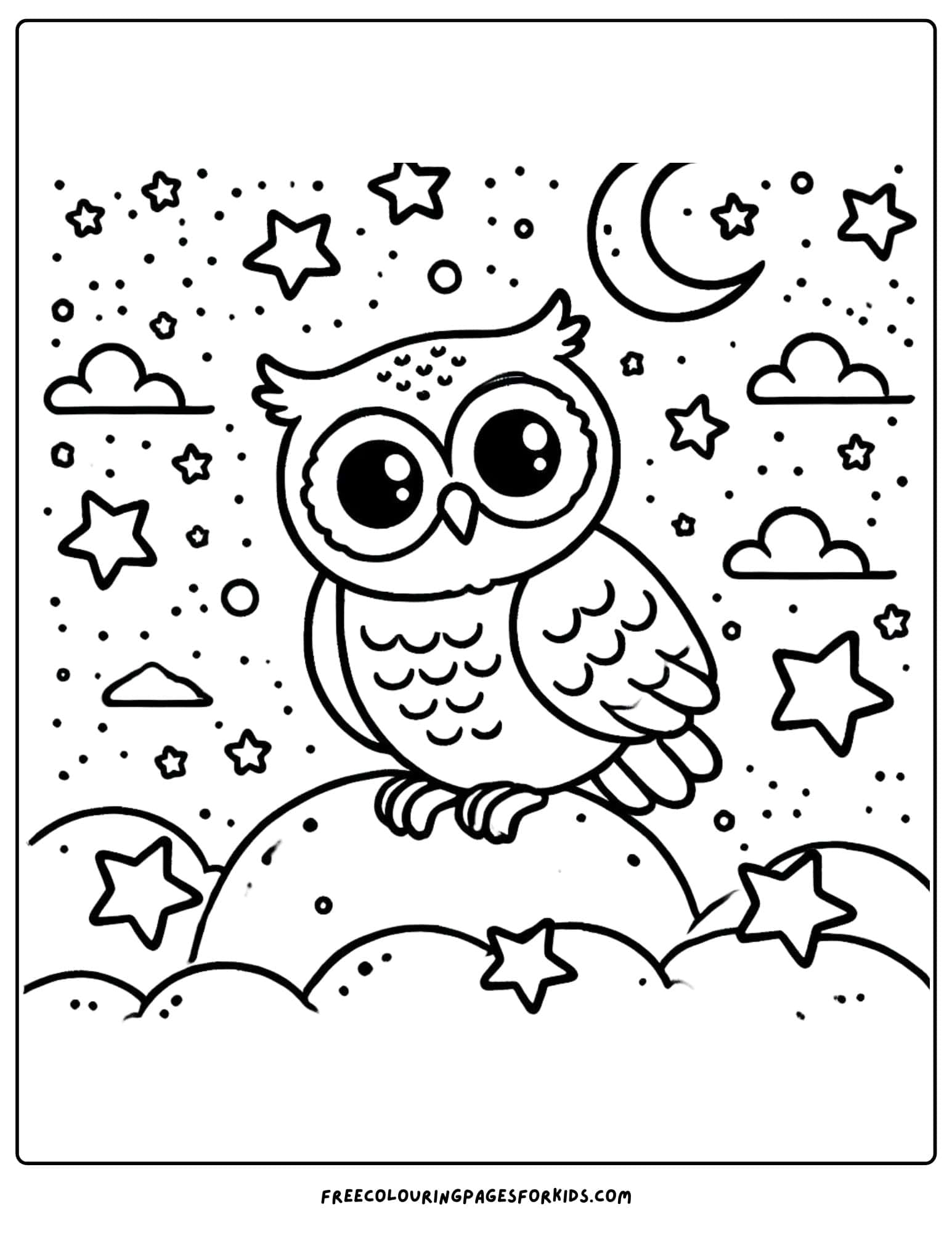 owl and stars coloring page