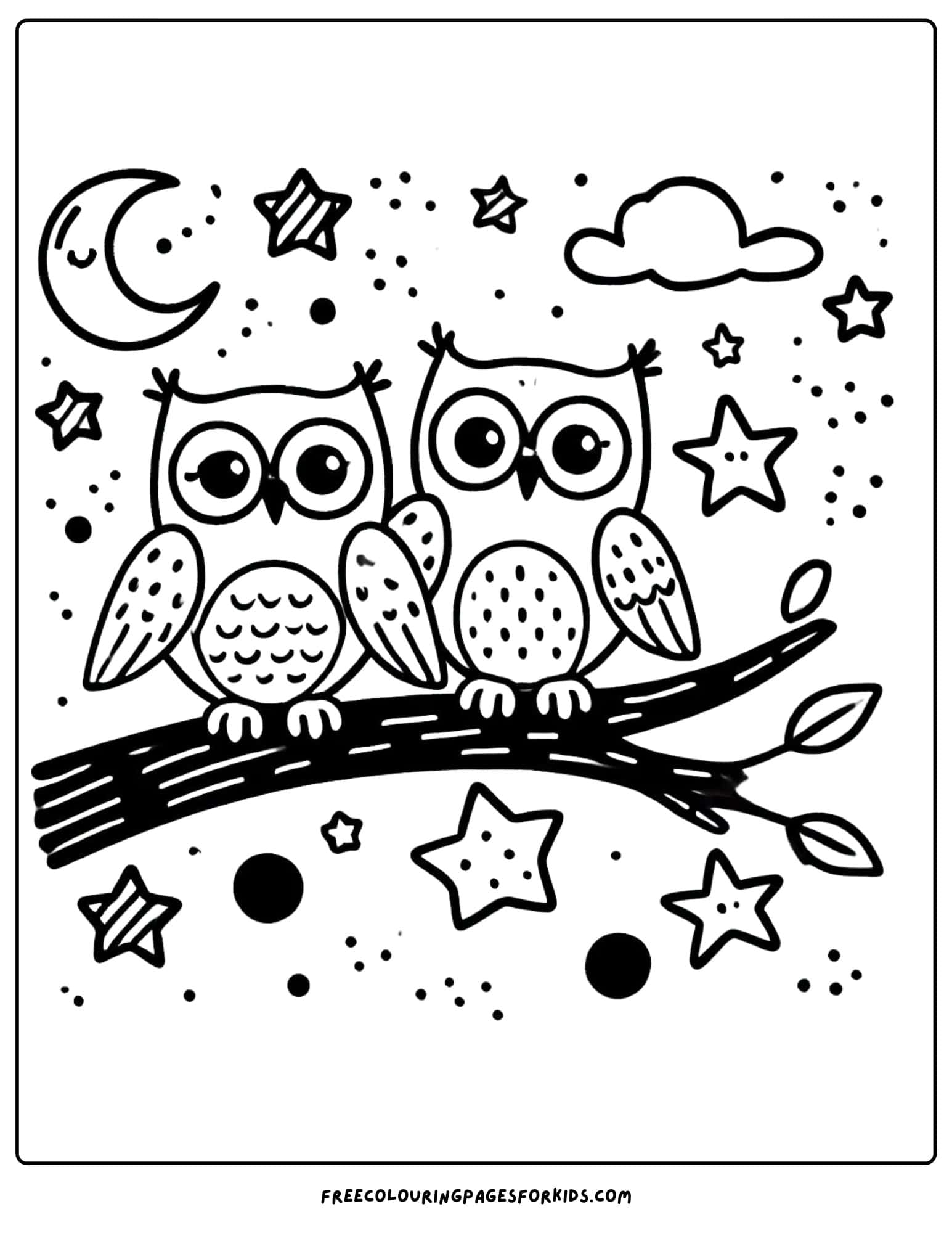 owls at night together coloring page