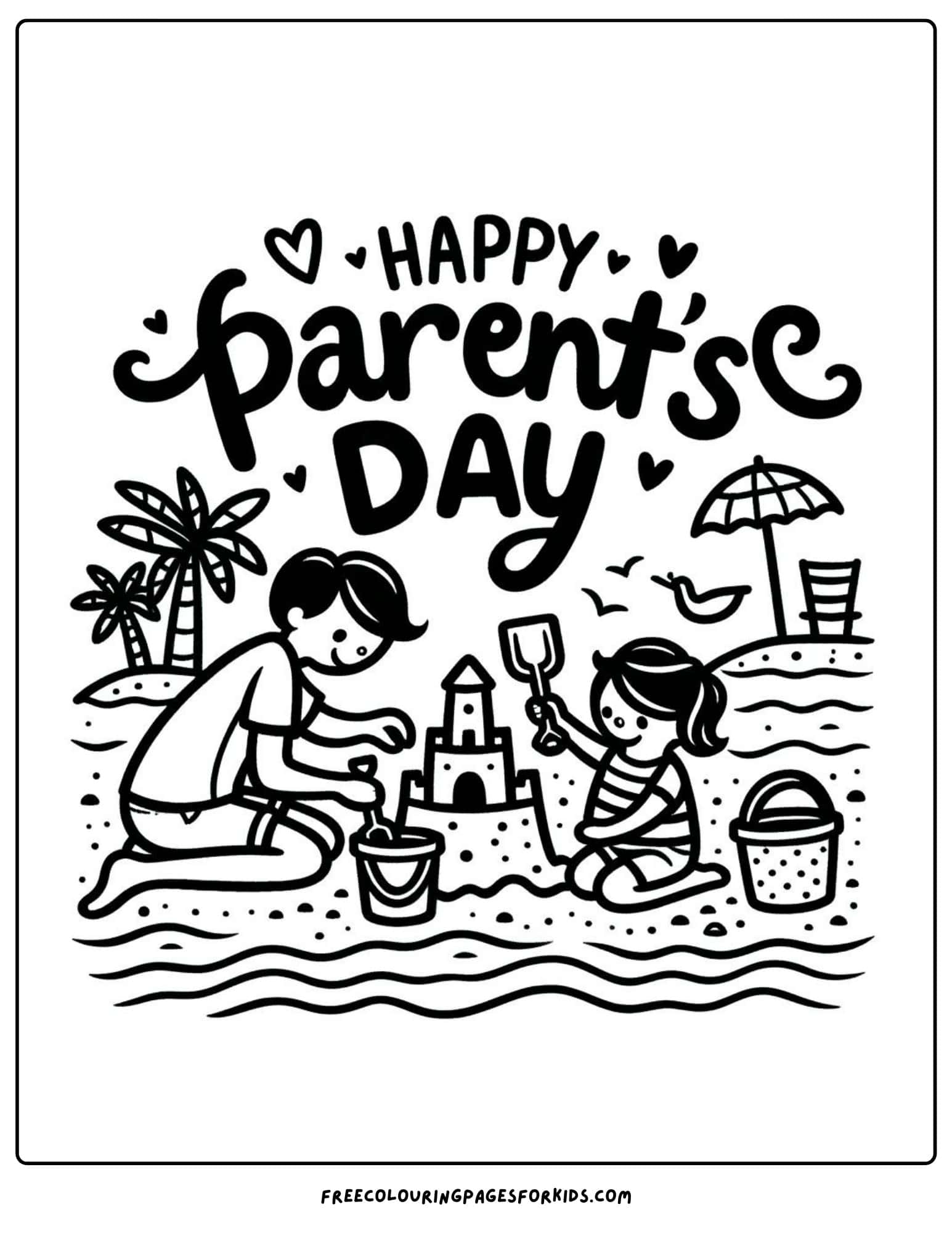 parents day beach fun coloring page