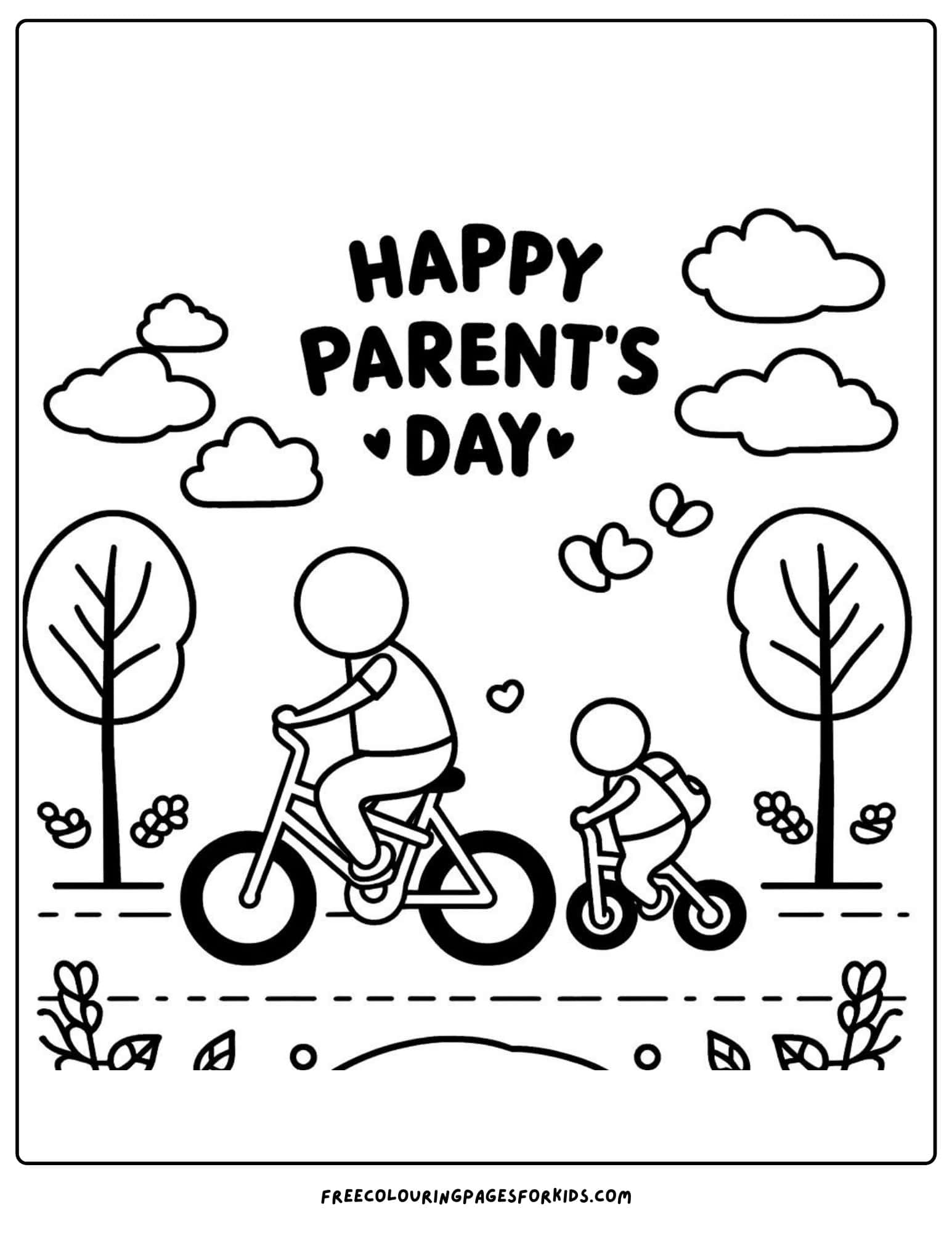 parents day bike riding coloring page