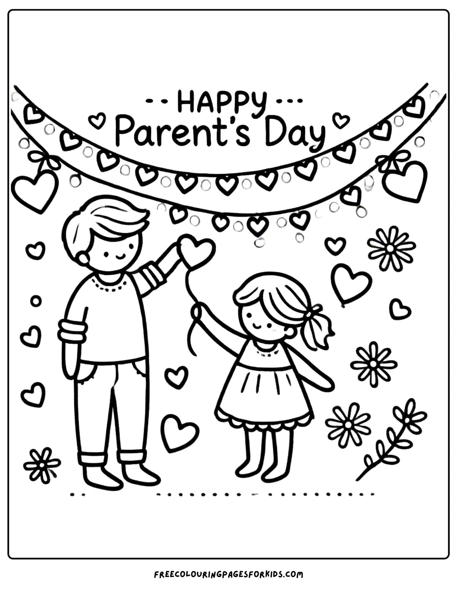 parents day heart garland coloring page