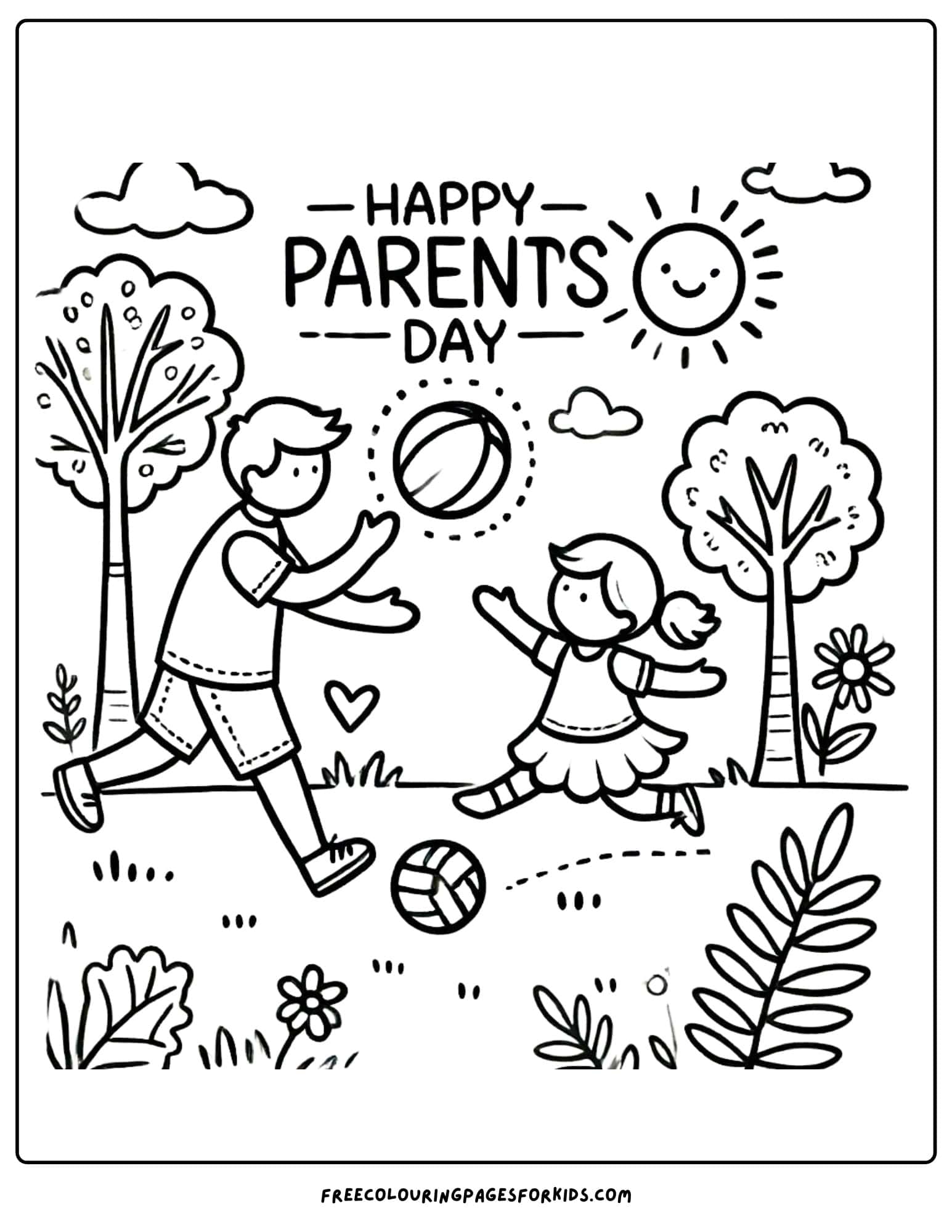 parents day playing ball coloring page