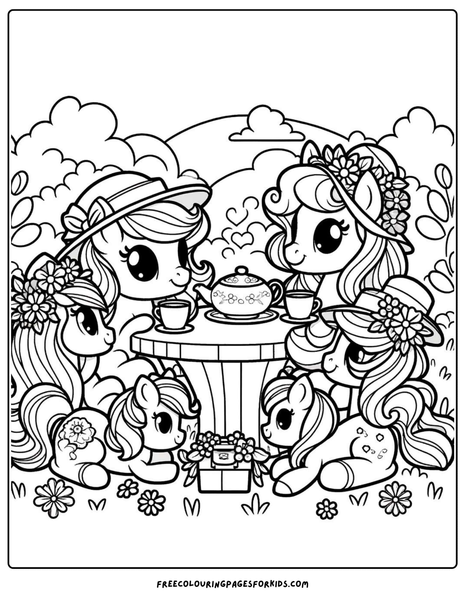 pony tea party coloring page