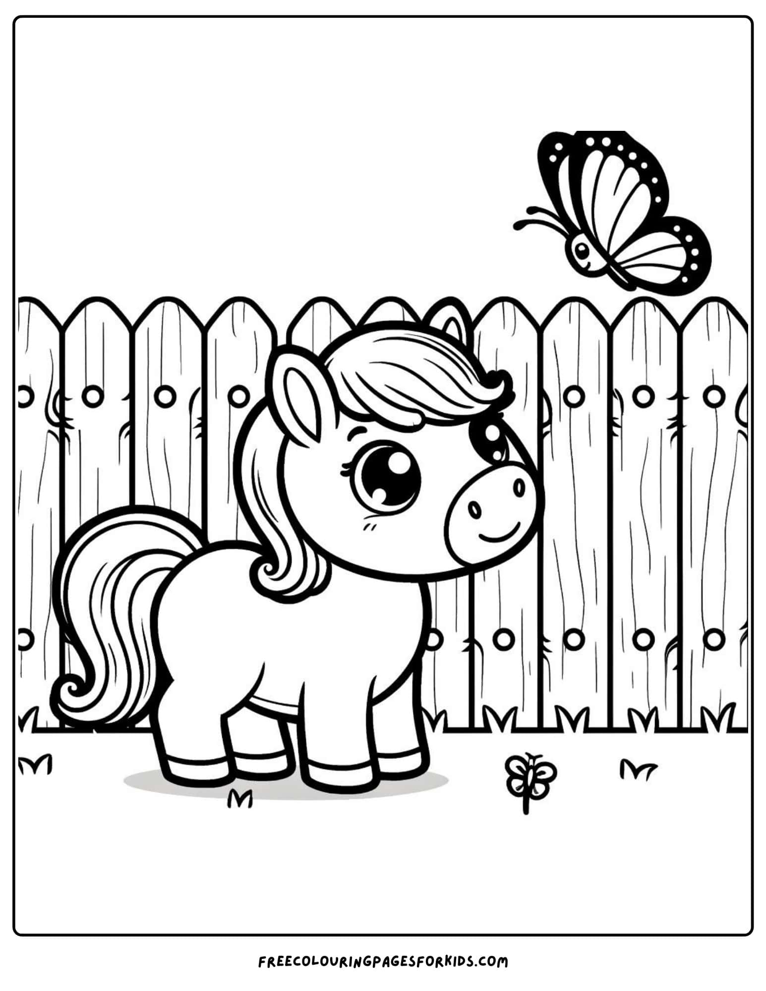 pony with butterfly coloring page