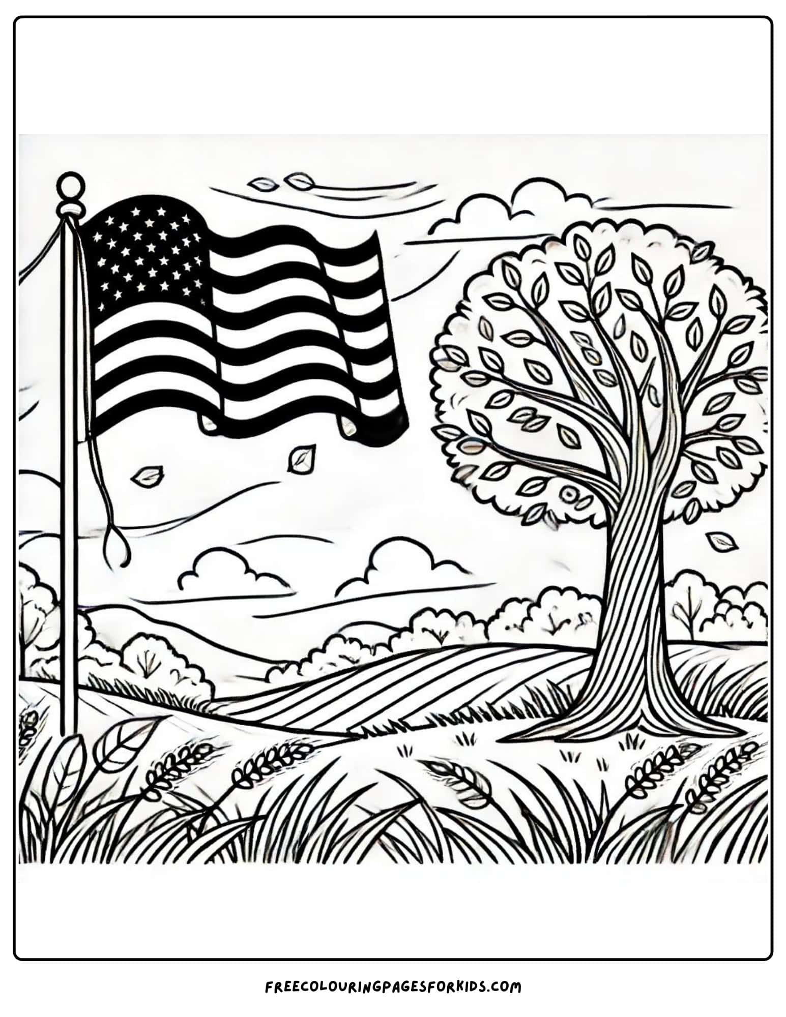 purple heart day peaceful landscape coloring page