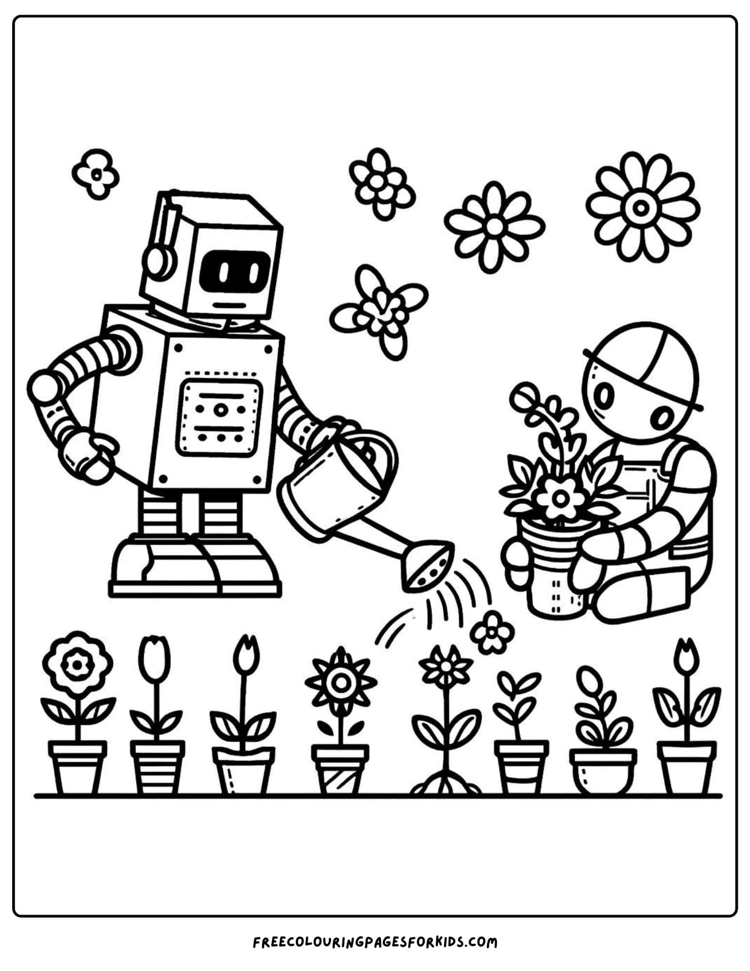 robot gardening coloring page