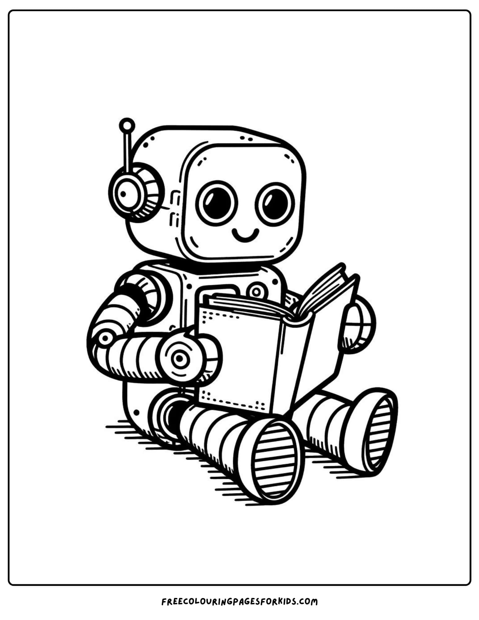 robot reading coloring page