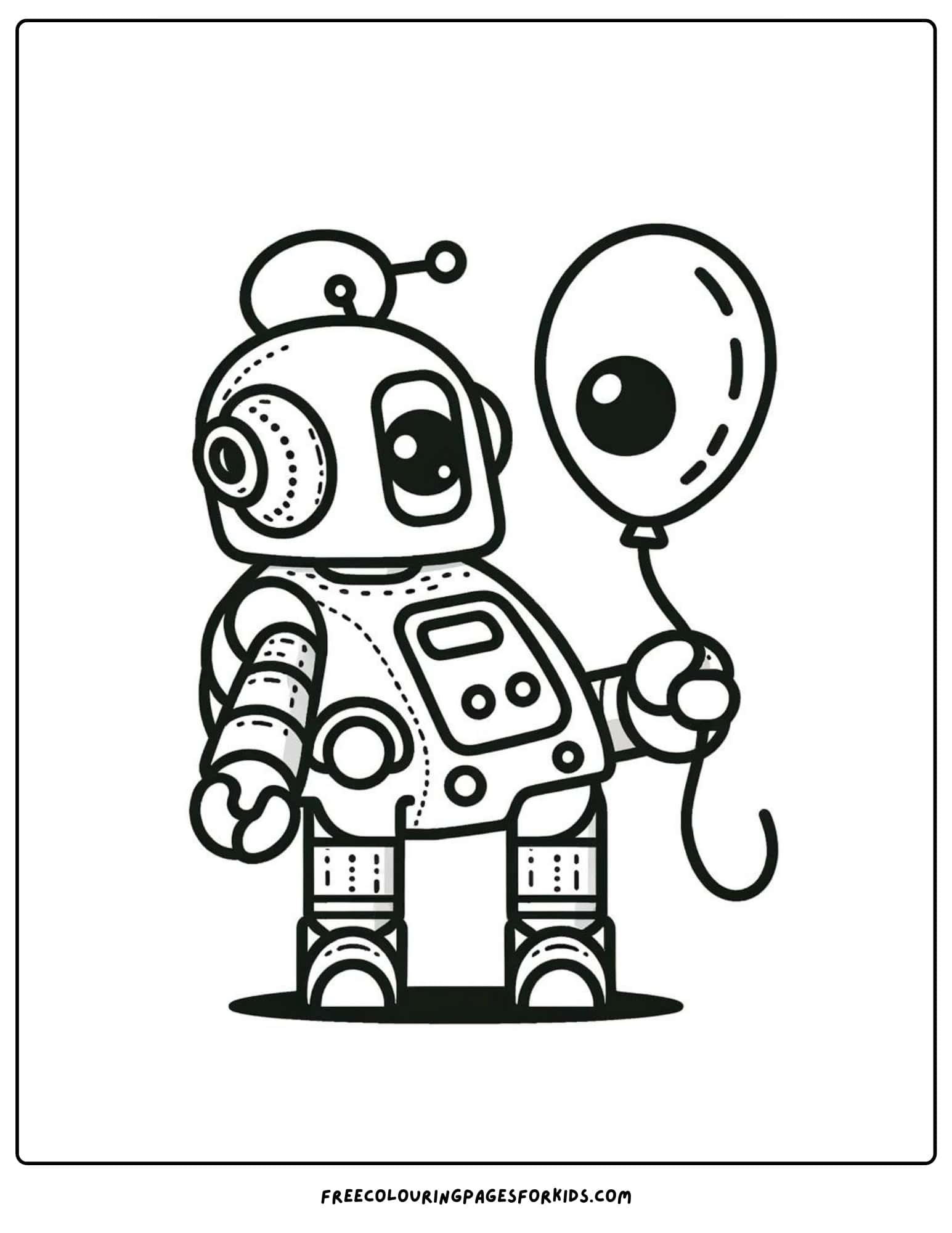 robot with balloons coloring page