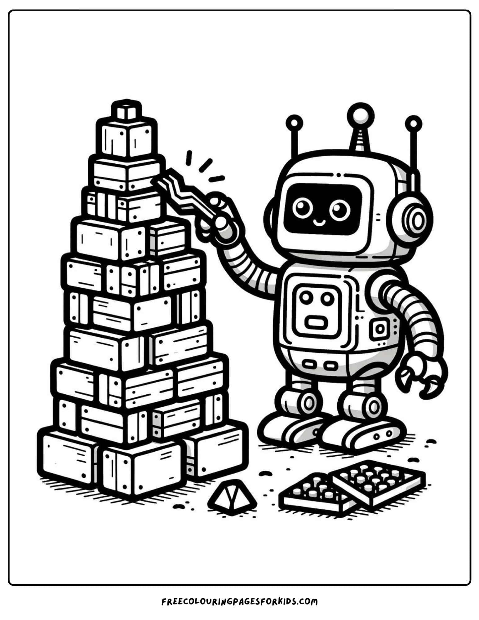 robot with blocks coloring page