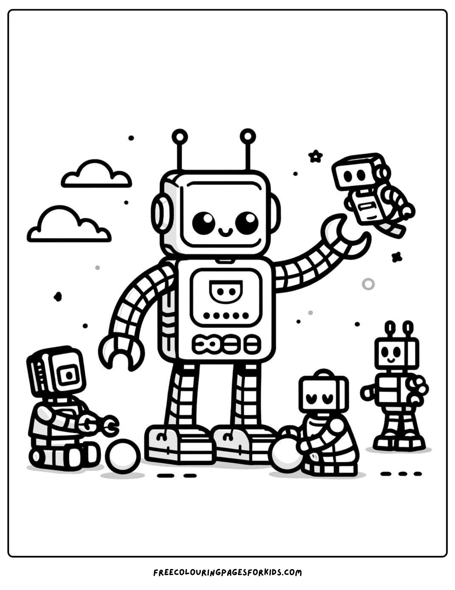 robot with friends coloring page