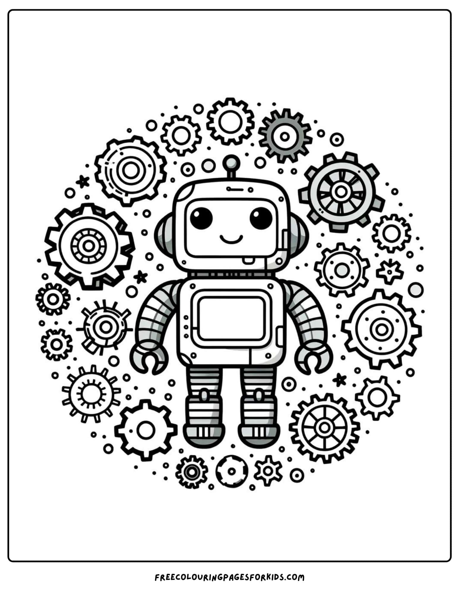 robot with gears coloring page