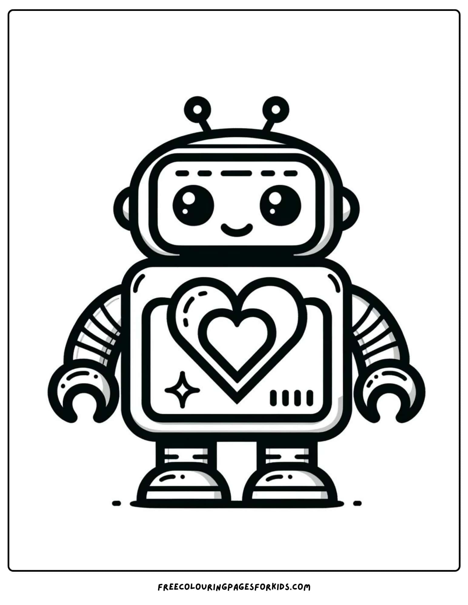 robot with heart coloring page