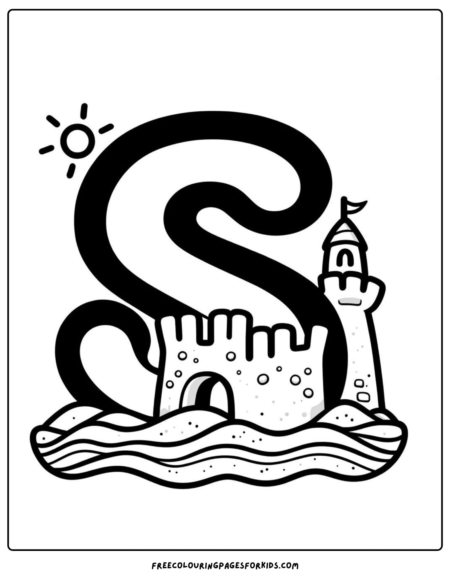 letter S for sandcastle coloring page