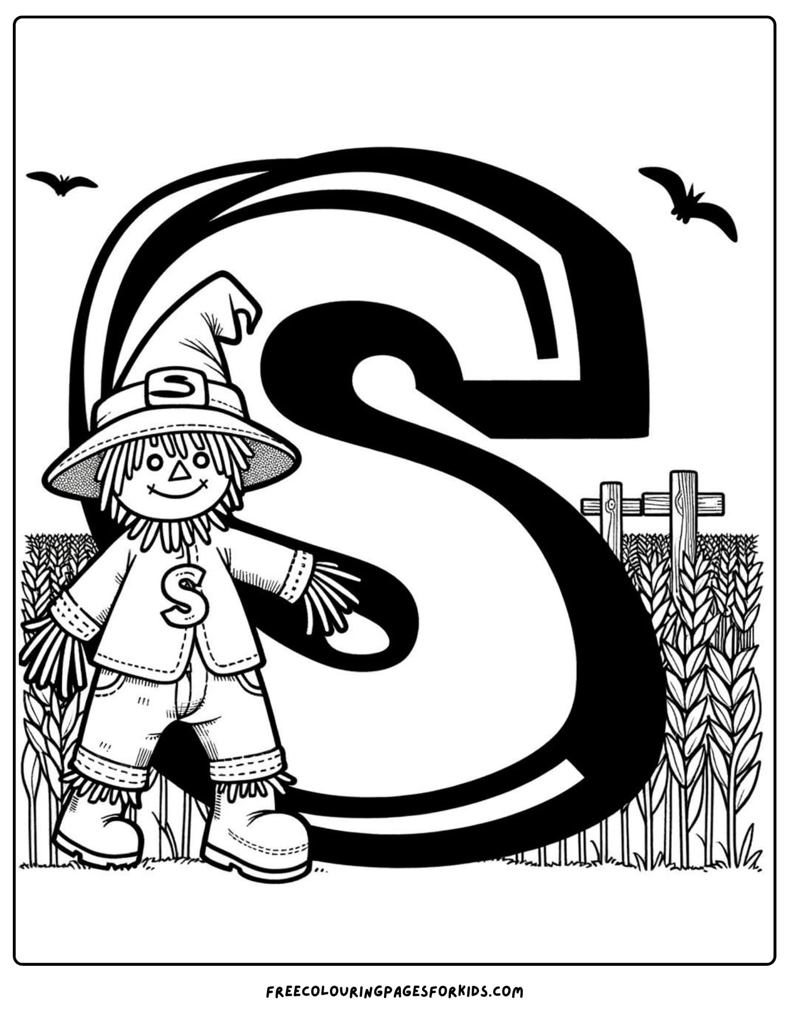 letter S for scarecrow coloring page