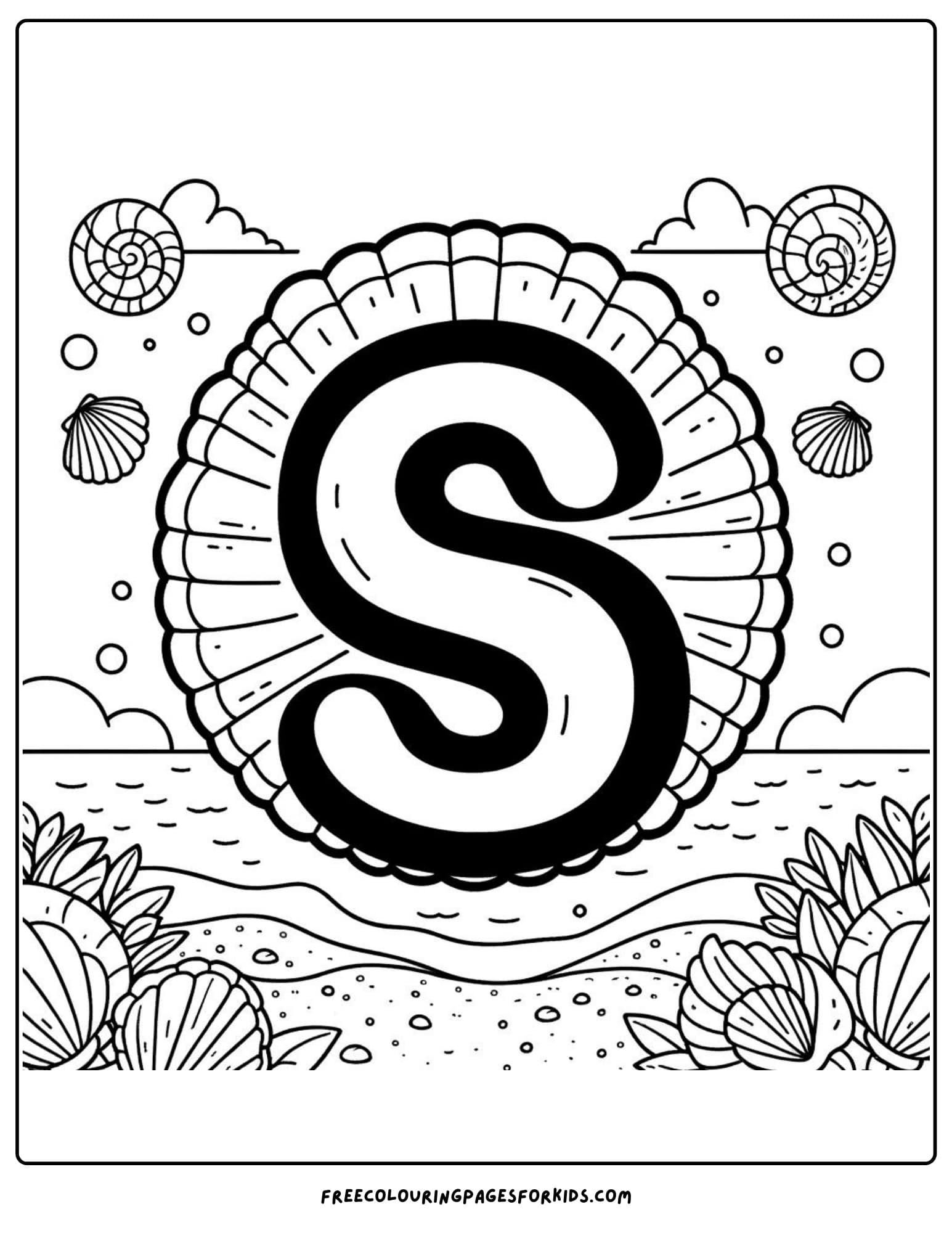 letter S for seashell coloring page